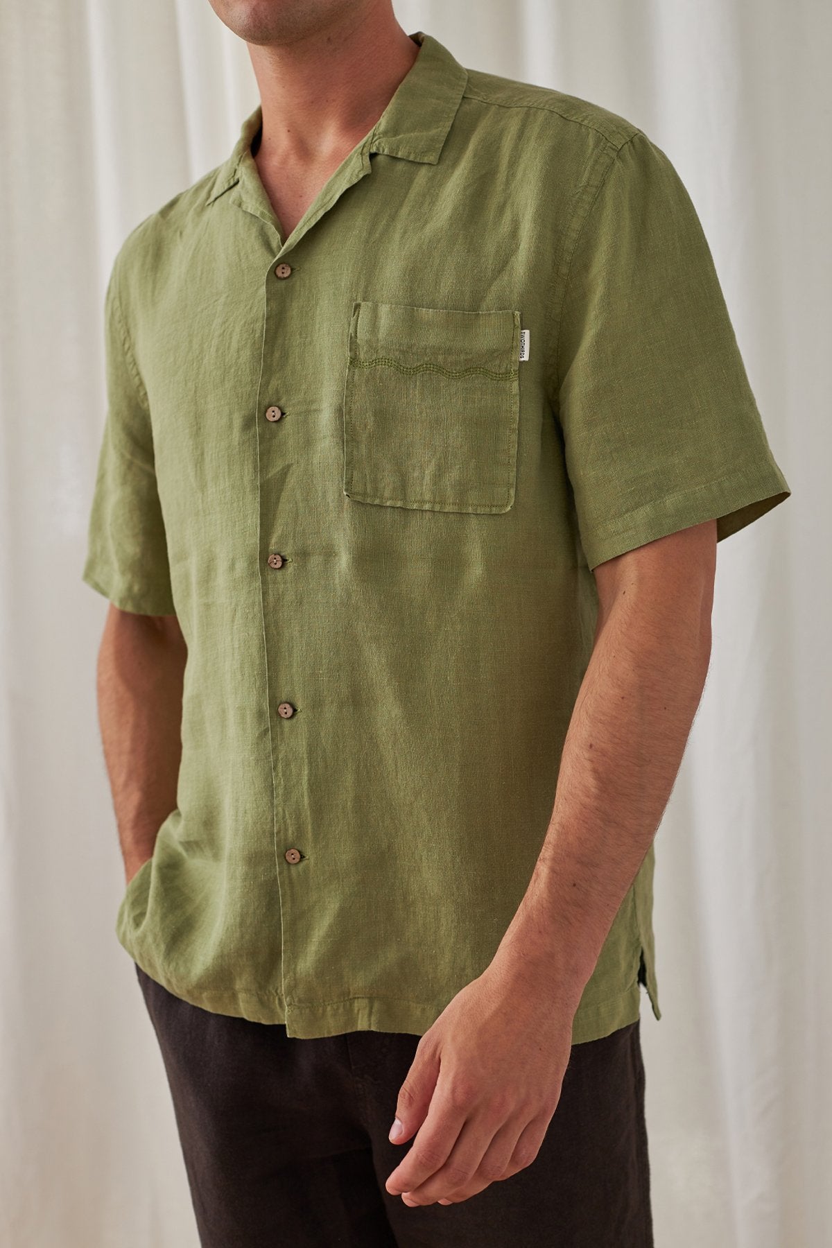 green embroidered linen summer shirt