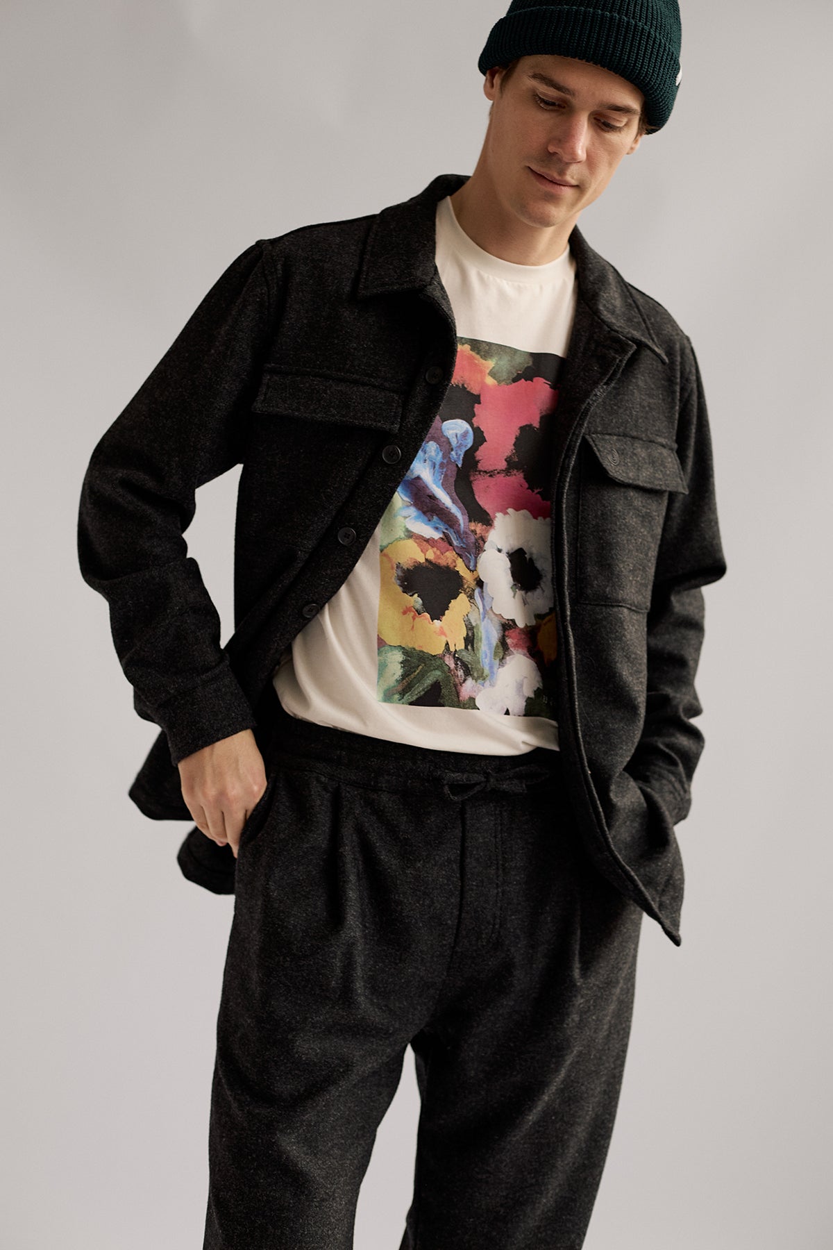 merino wool black overshirt