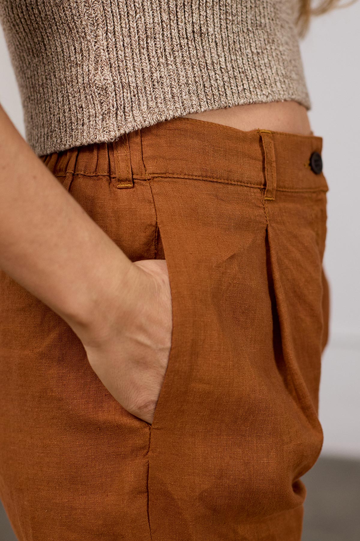 relaxed fit linen pants with side pockets
