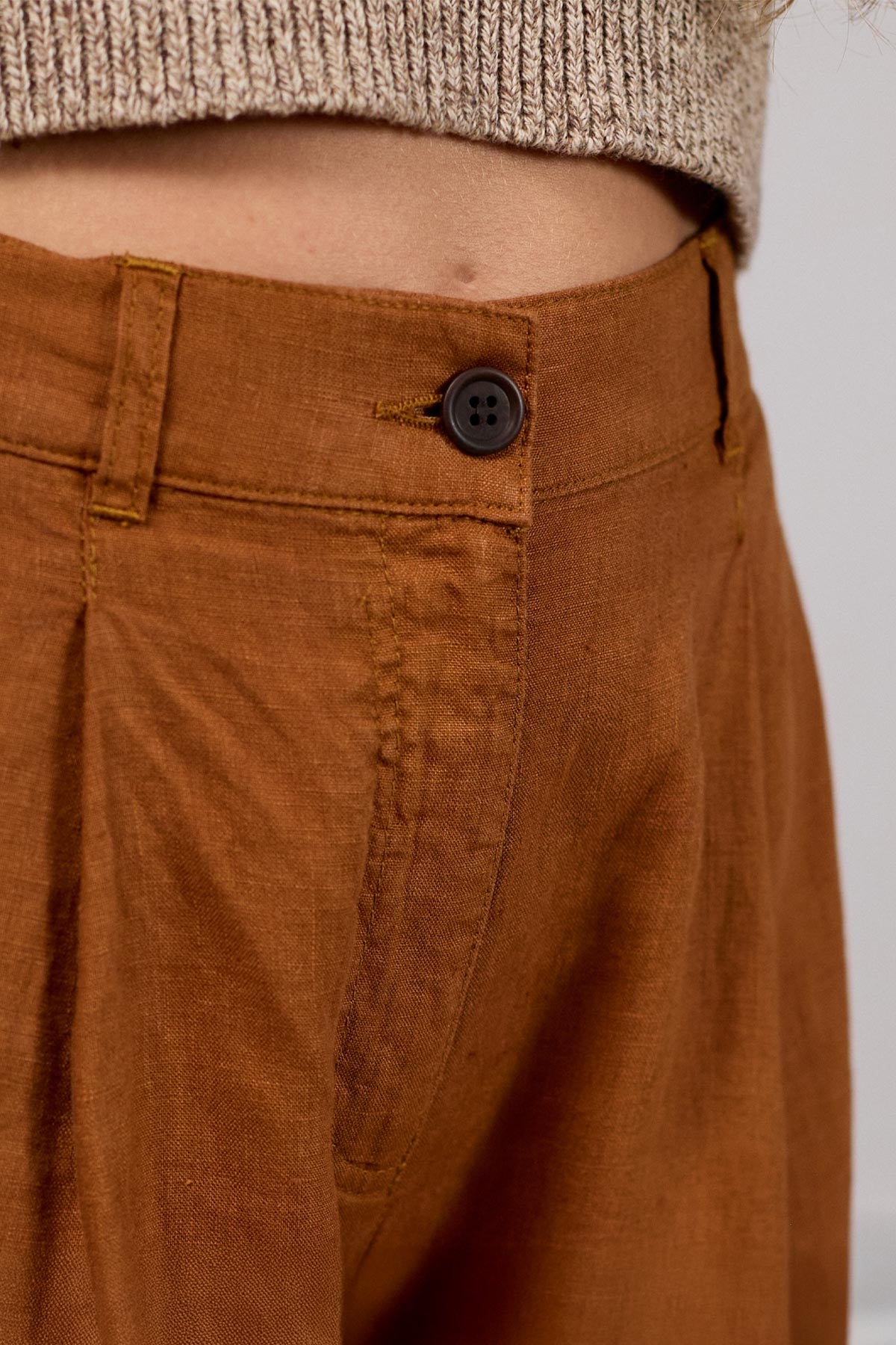 vegan-friendly linen pants with corozo buttons
