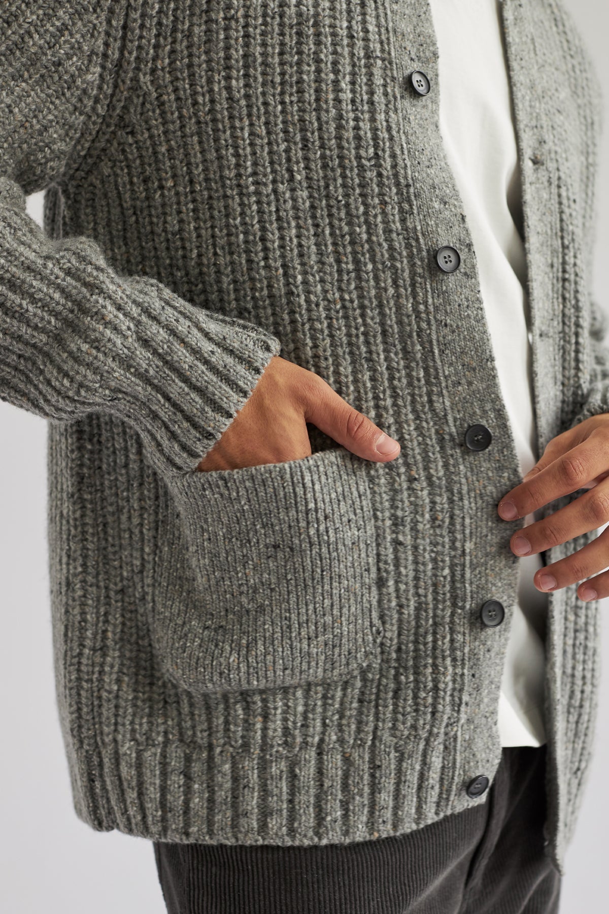 grey cardigan with two front pockets