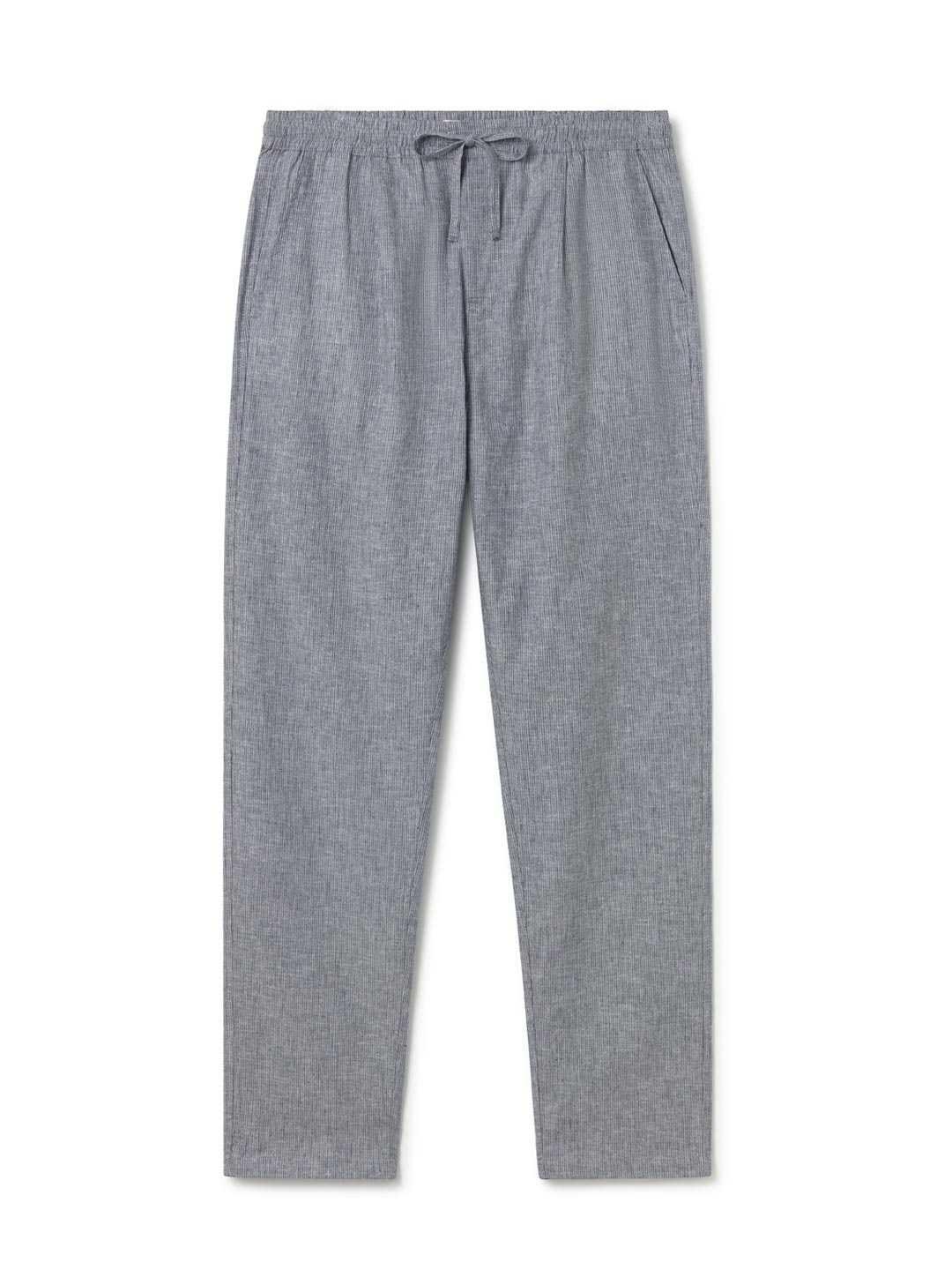 Navy stripes straight leg pants front