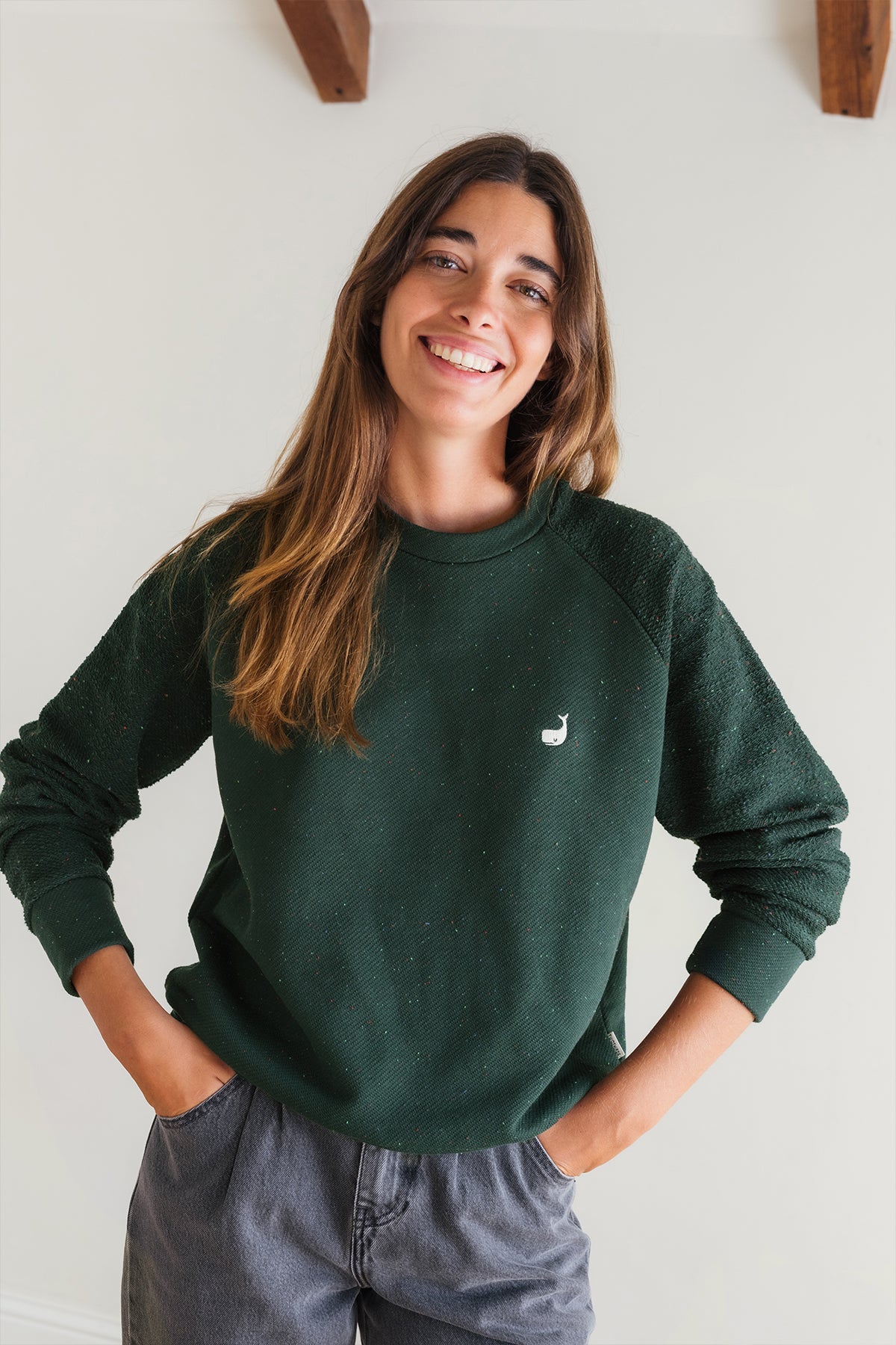 Minimalist embroidered whale sweatshirt