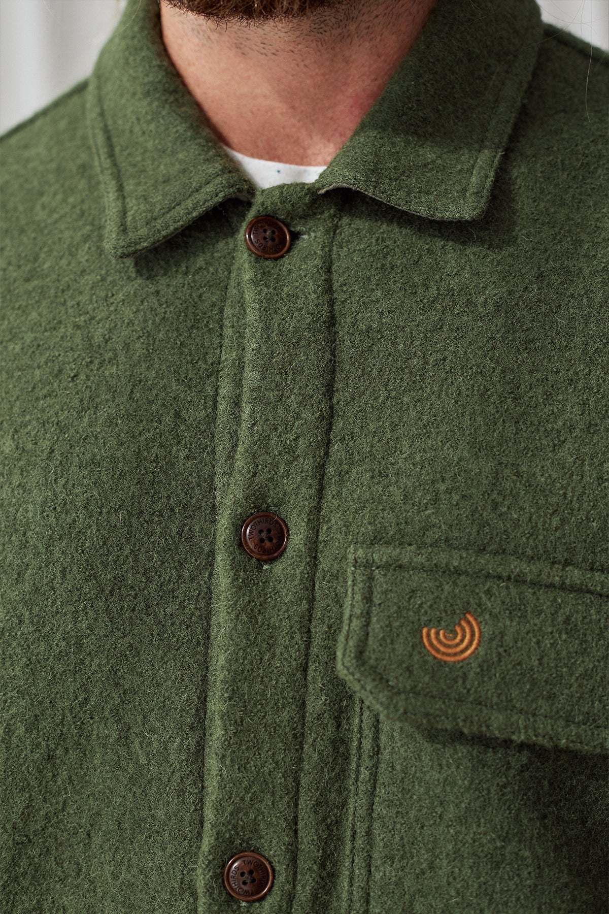 Warm boiled wool moss green overshirt