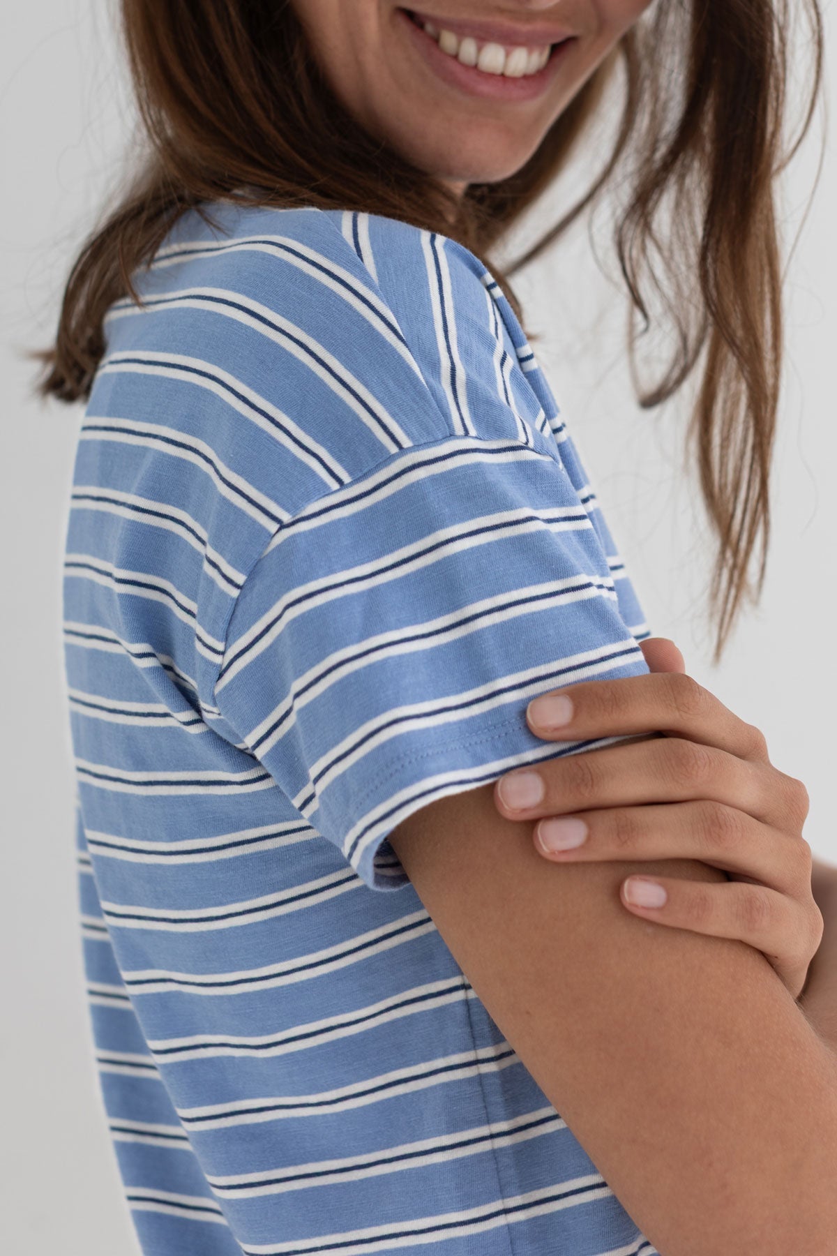 Blue stripes organic cotton top women detail side
