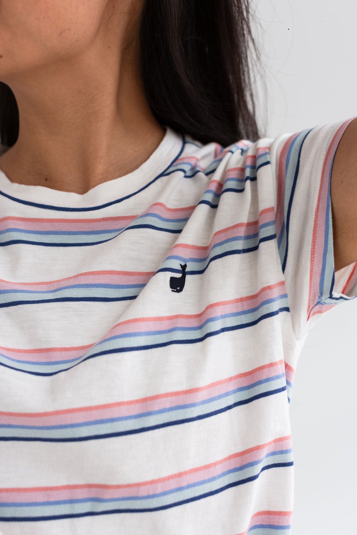 Multicolour stripes organic cotton top women detail logo front