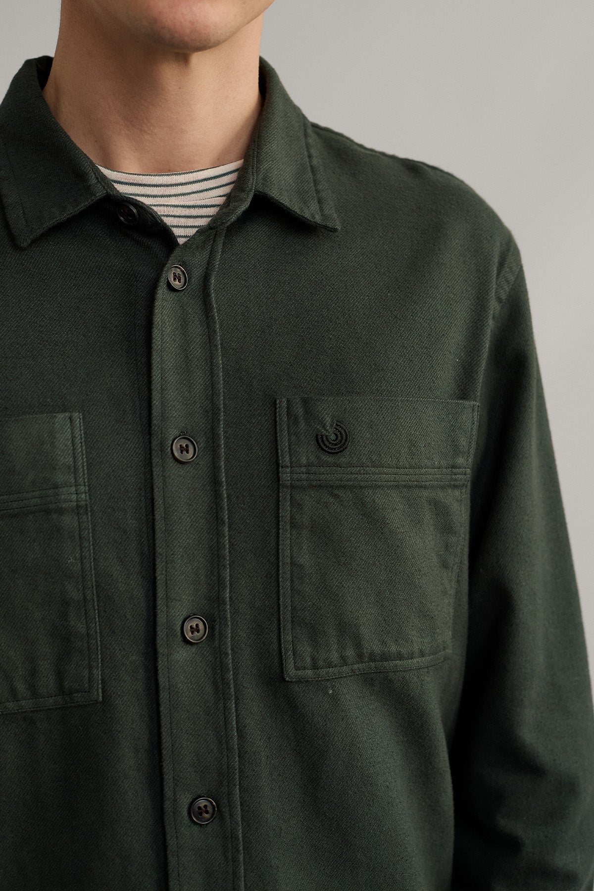 Brushed green flannel cotton shirt