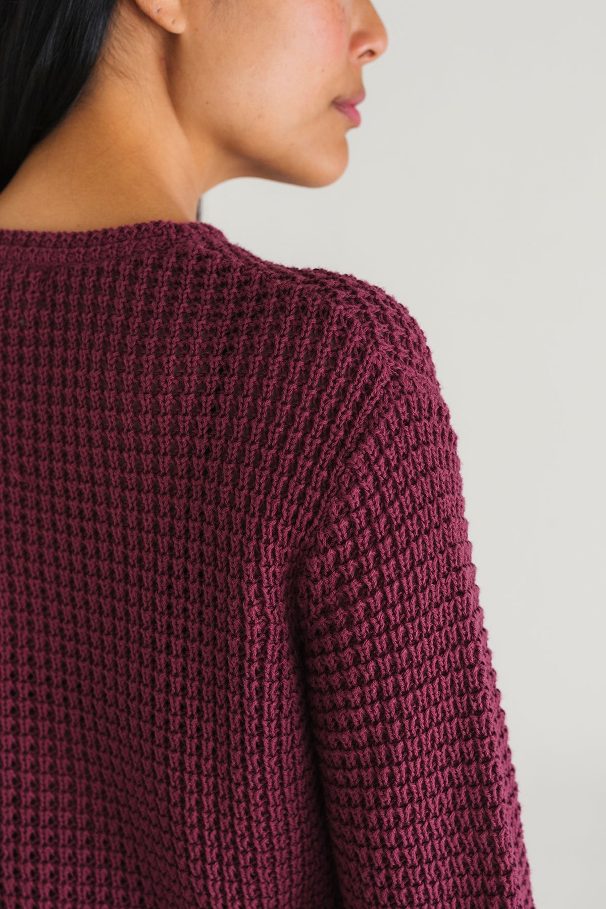 Versatile eco-friendly openwork cranberry jumper