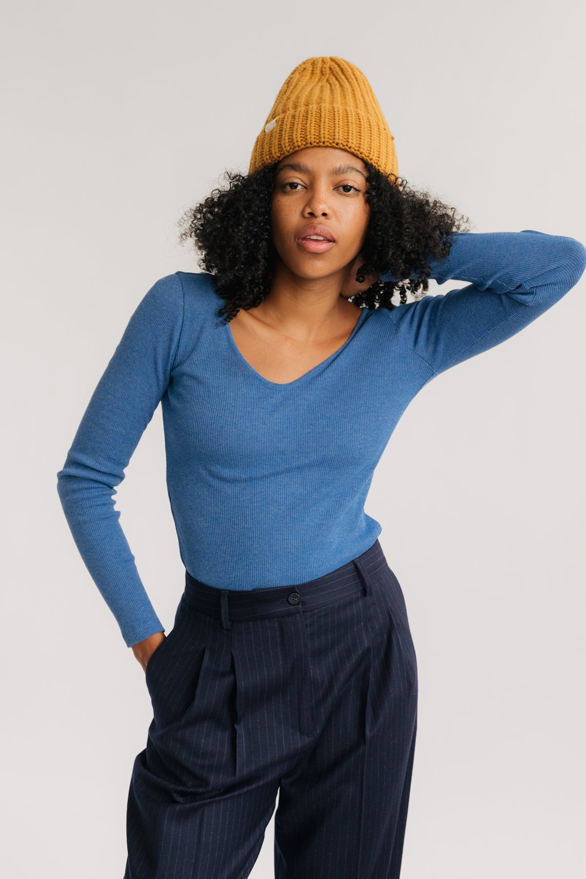 meta-hover, lightweight blue sweatshirt with eco-friendly fibers.