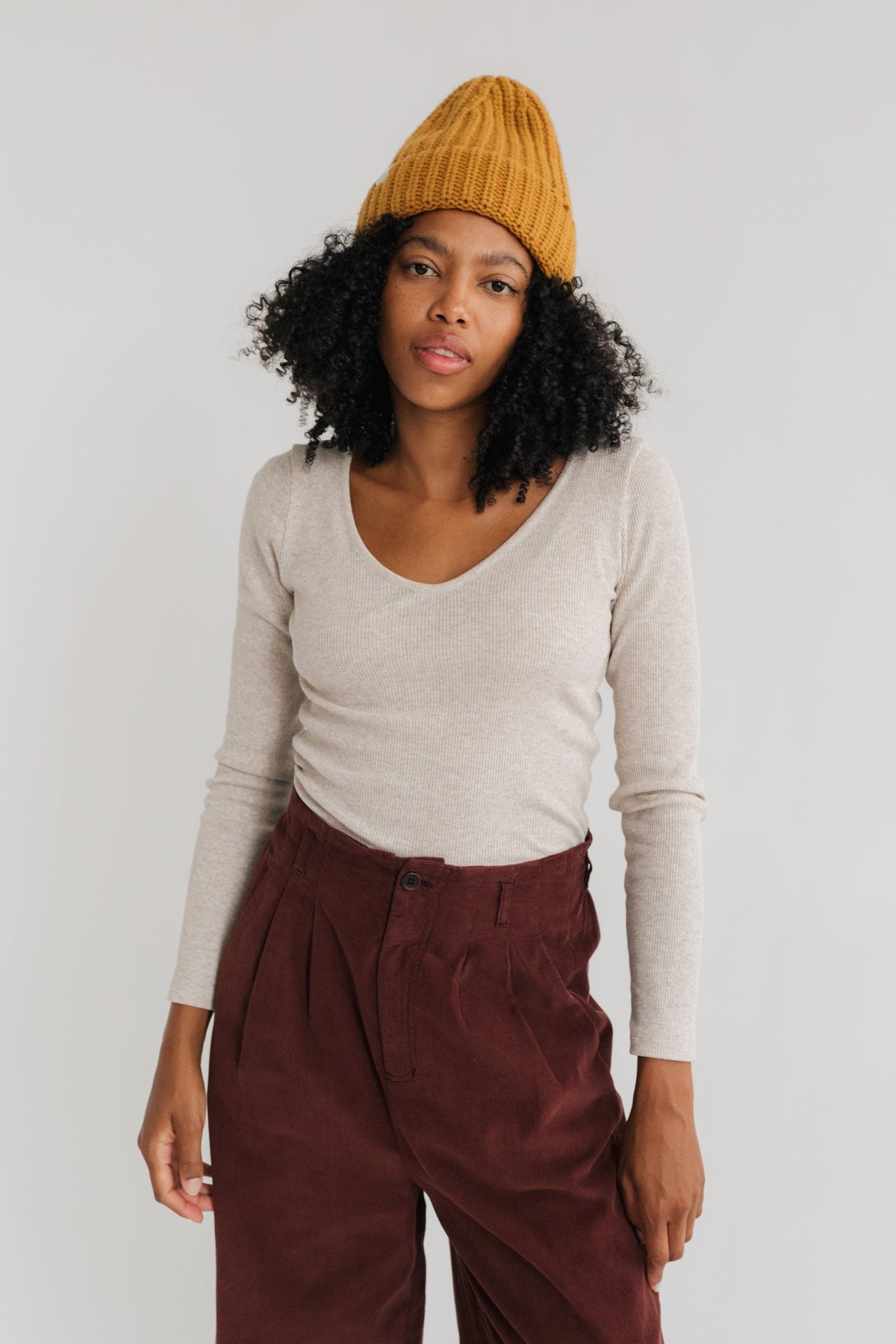 beige scoop neckline top for women