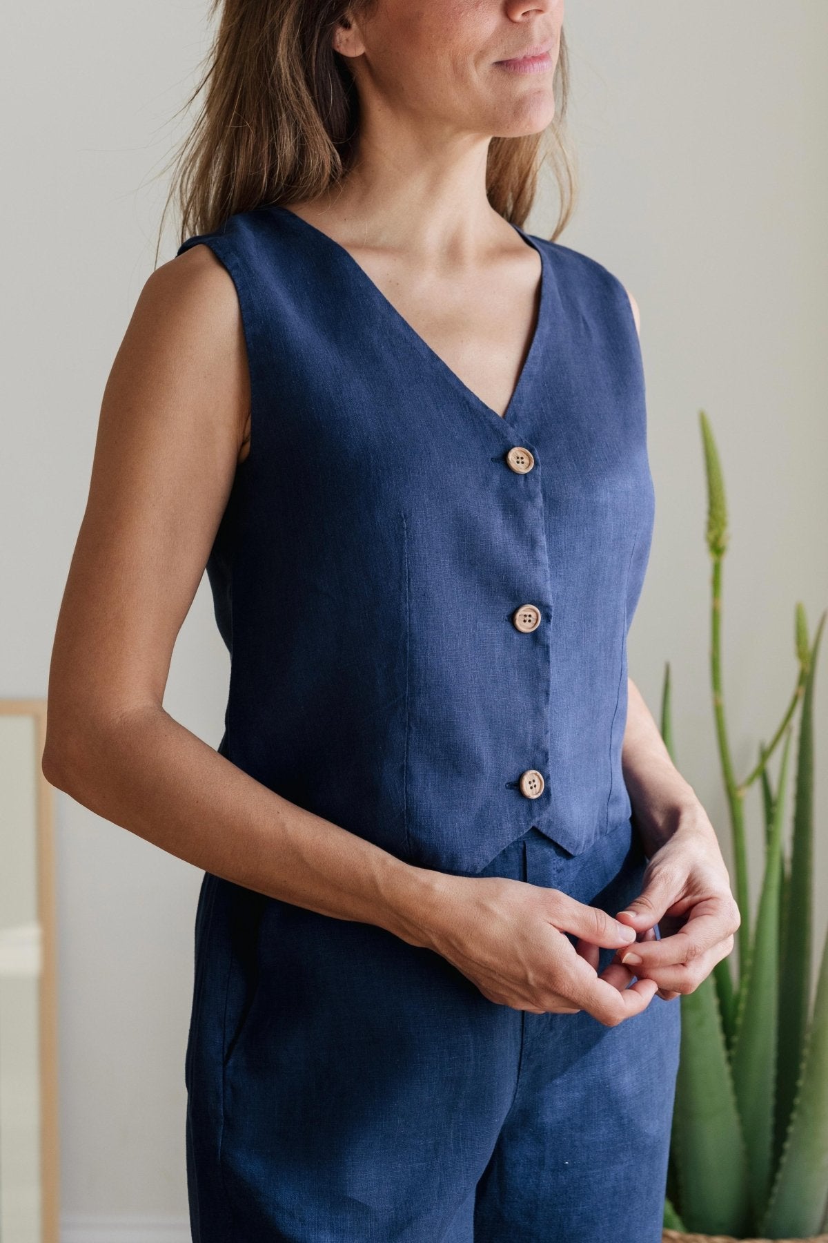 meta-preview, blue linen waistcoat vest