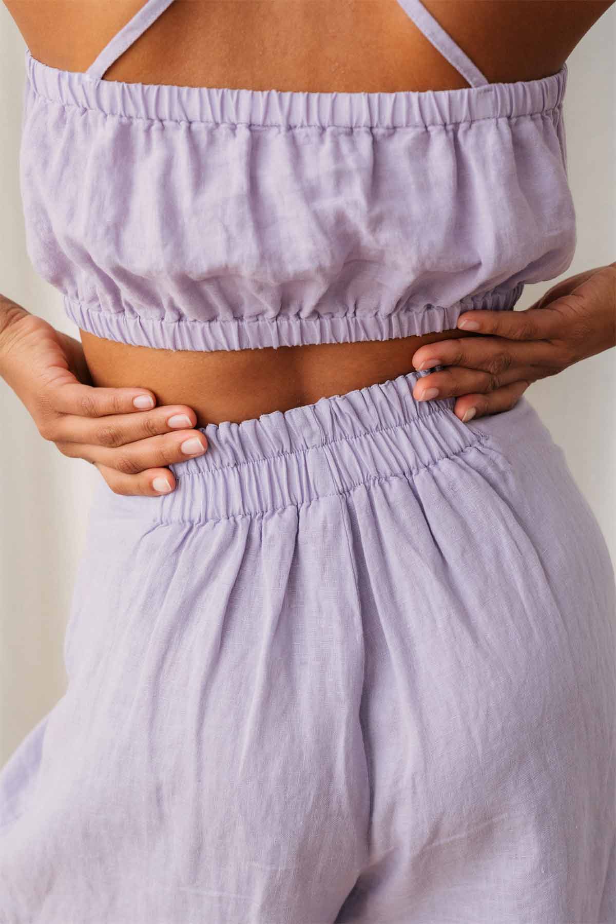 elastic waist light purple shorts