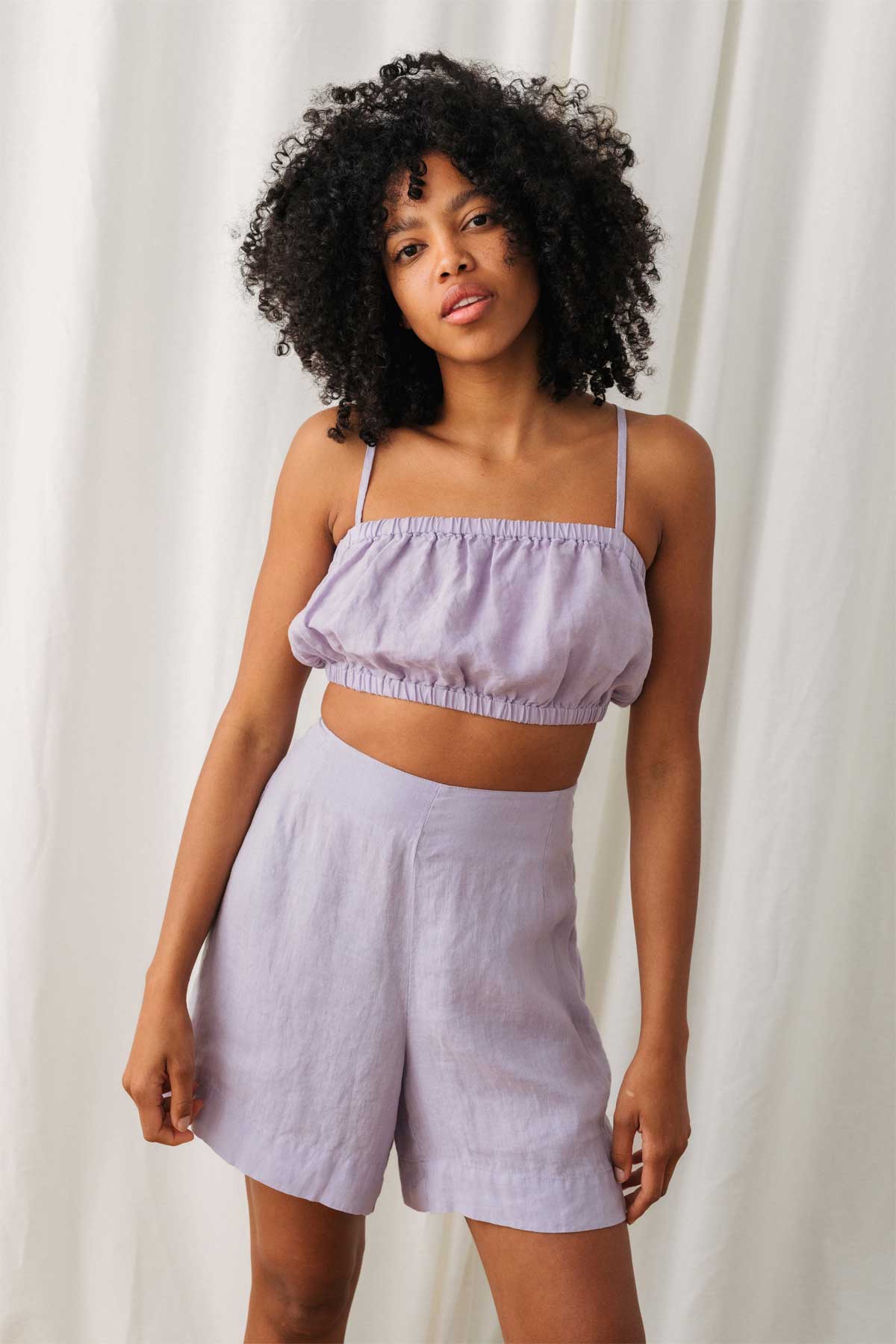 meta-hover, sustainable minimalist light purple shorts