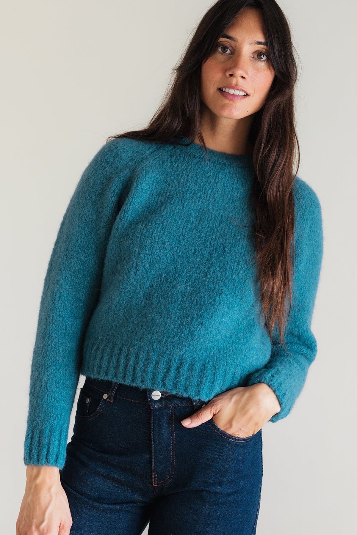meta-hover, Cozy blue recycled yarn knit