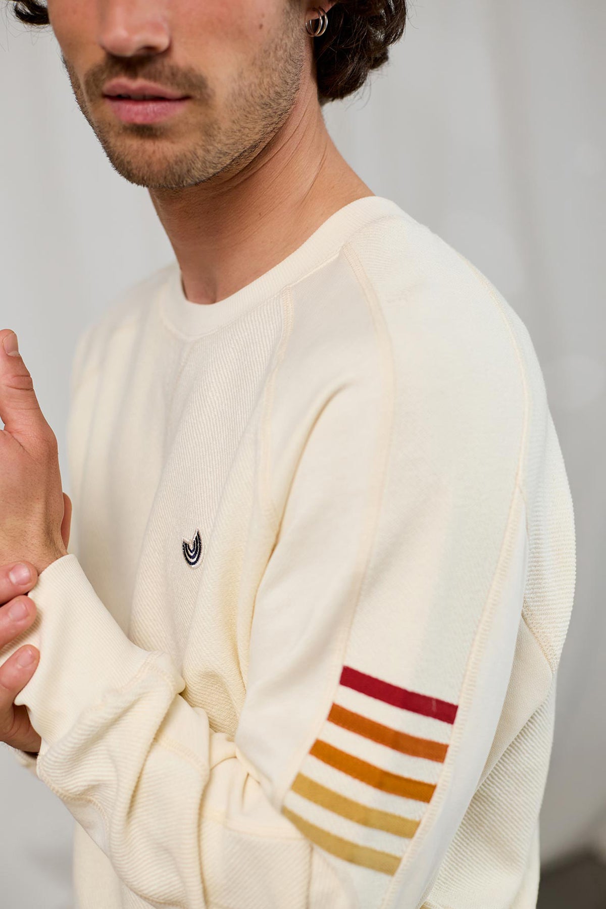 meta-preview, men ecru striped sweatshirt