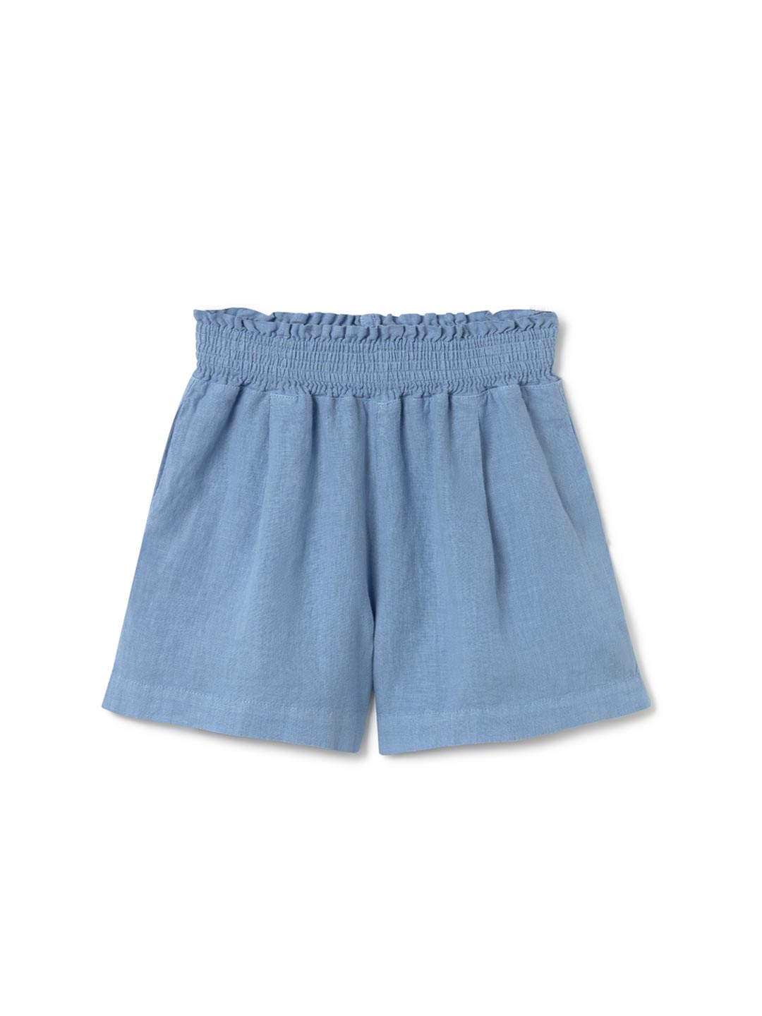 Light linen shorts denim blue women front