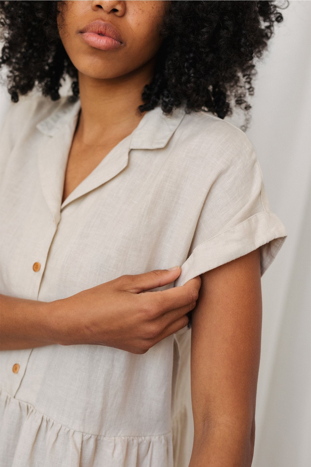 capped sleeve ecru dress for women