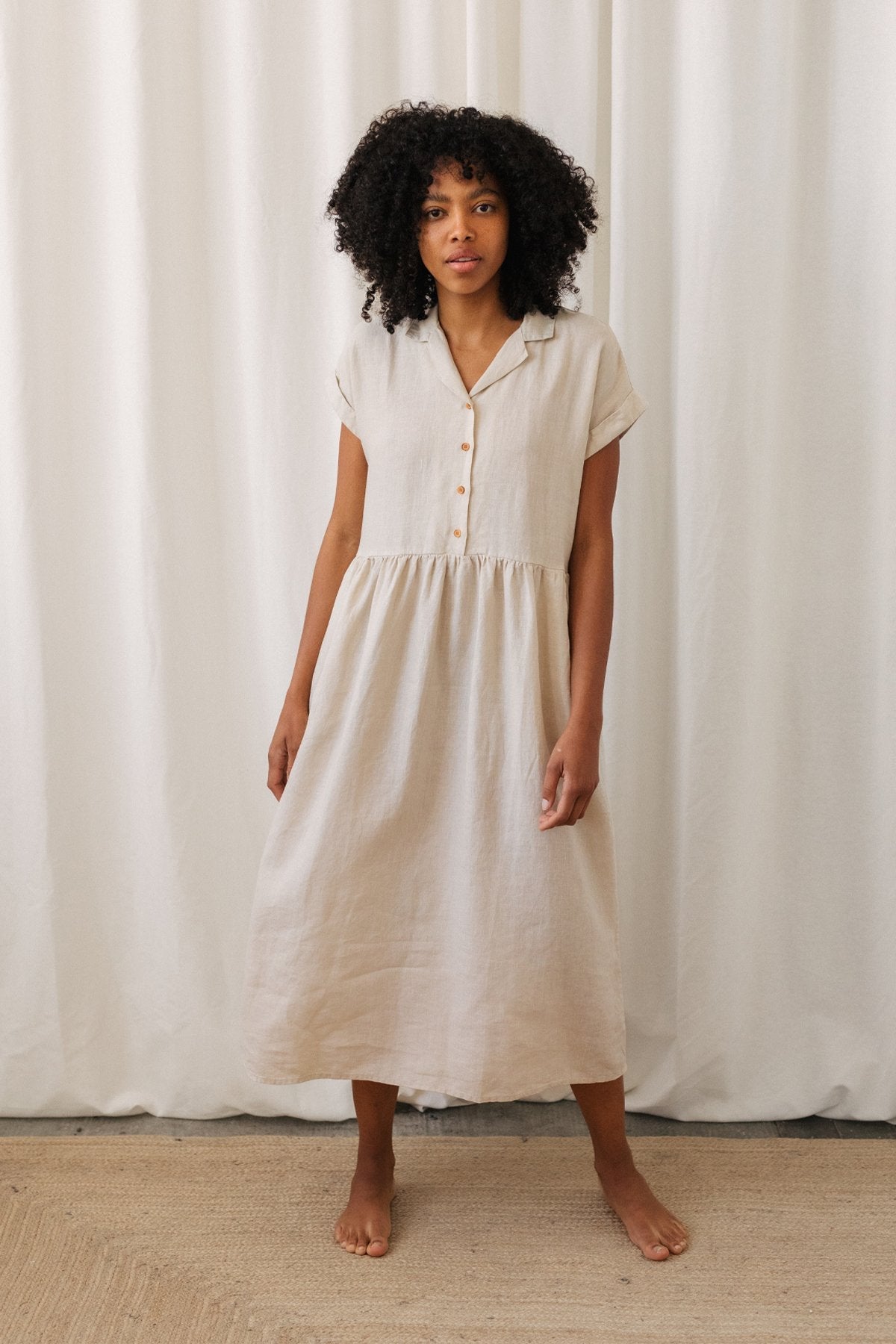 meta-hover, white midi linen dress