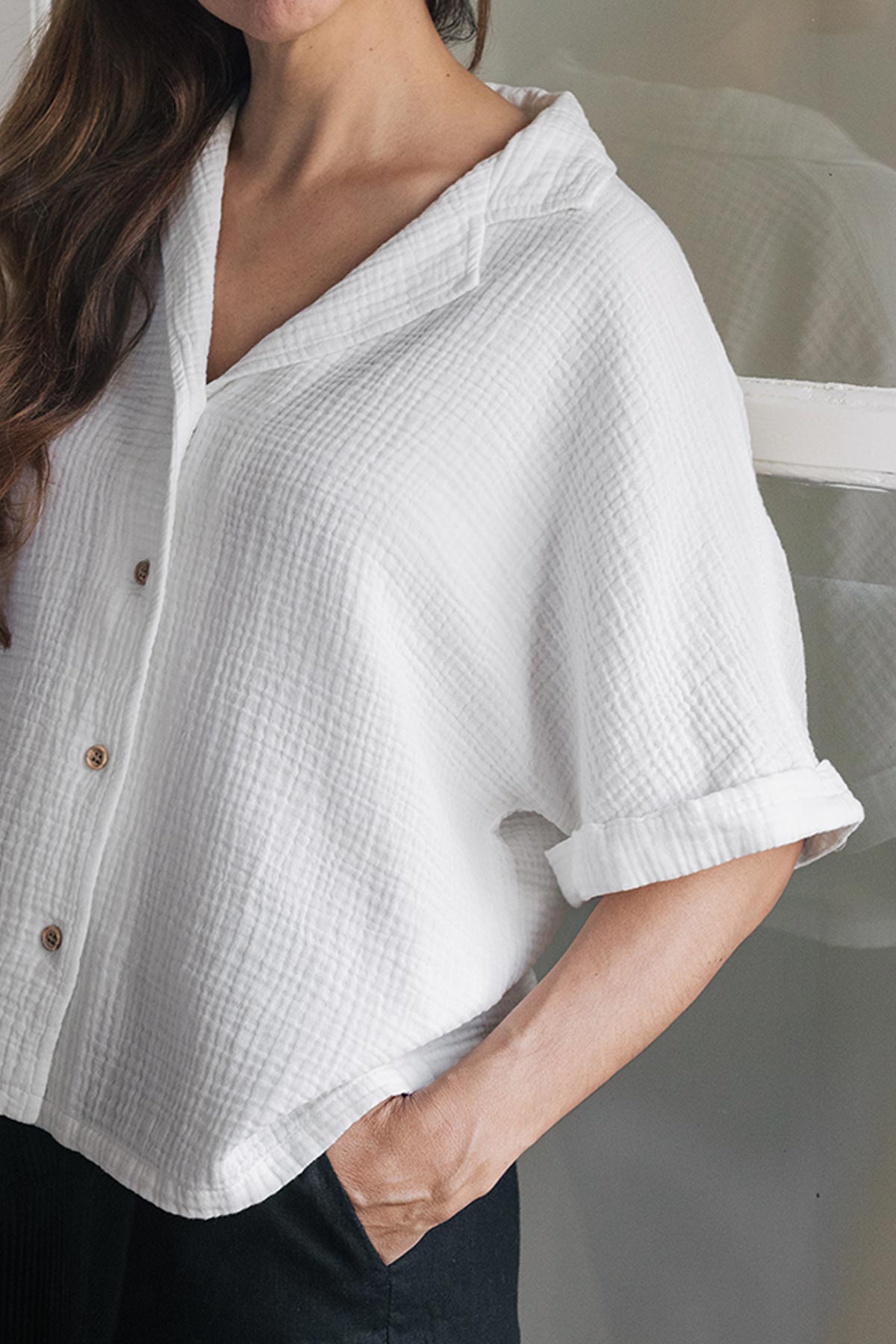 white organic cotton muslin top