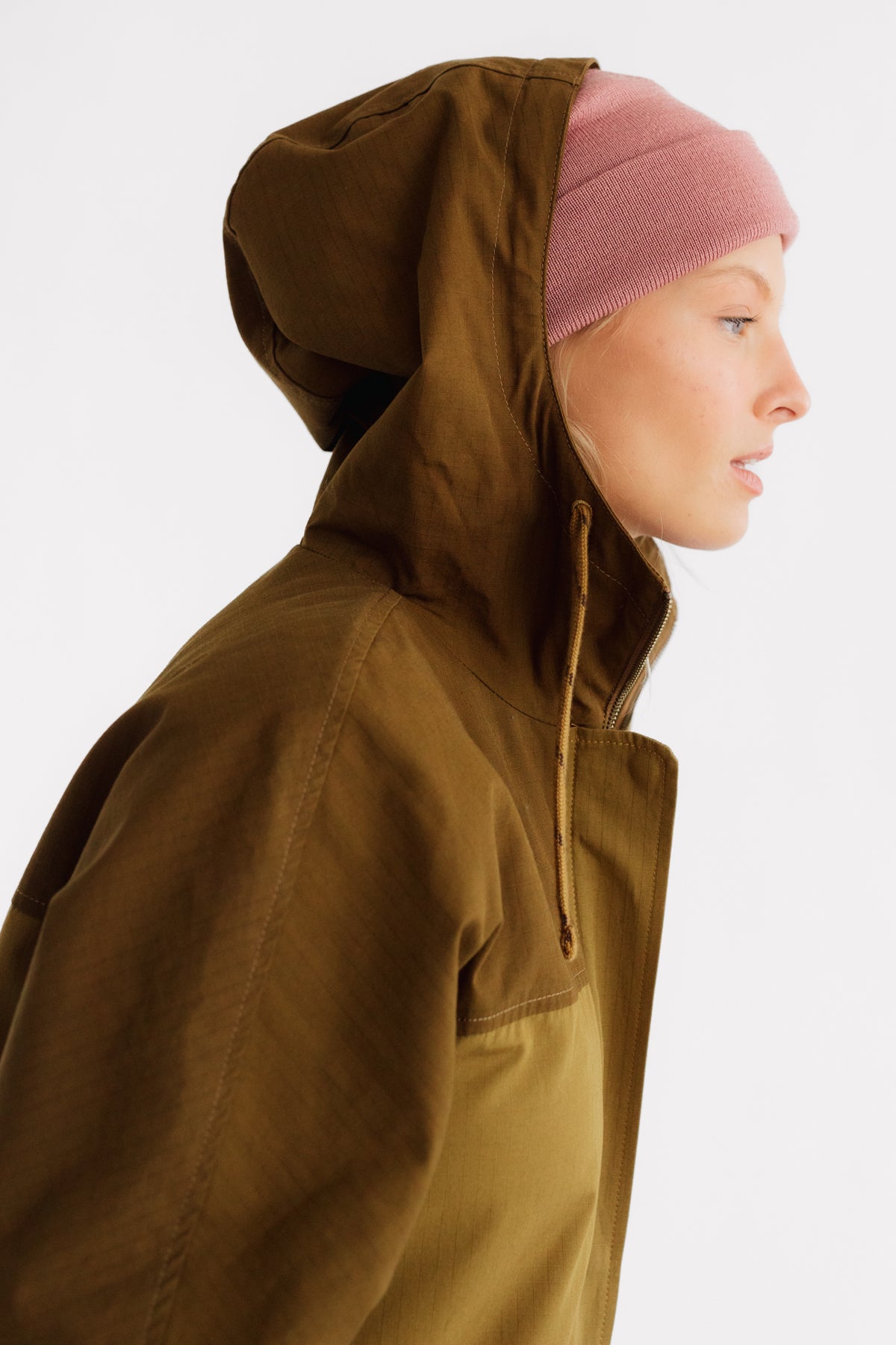 winter jacket with adjustable drawstring hood 