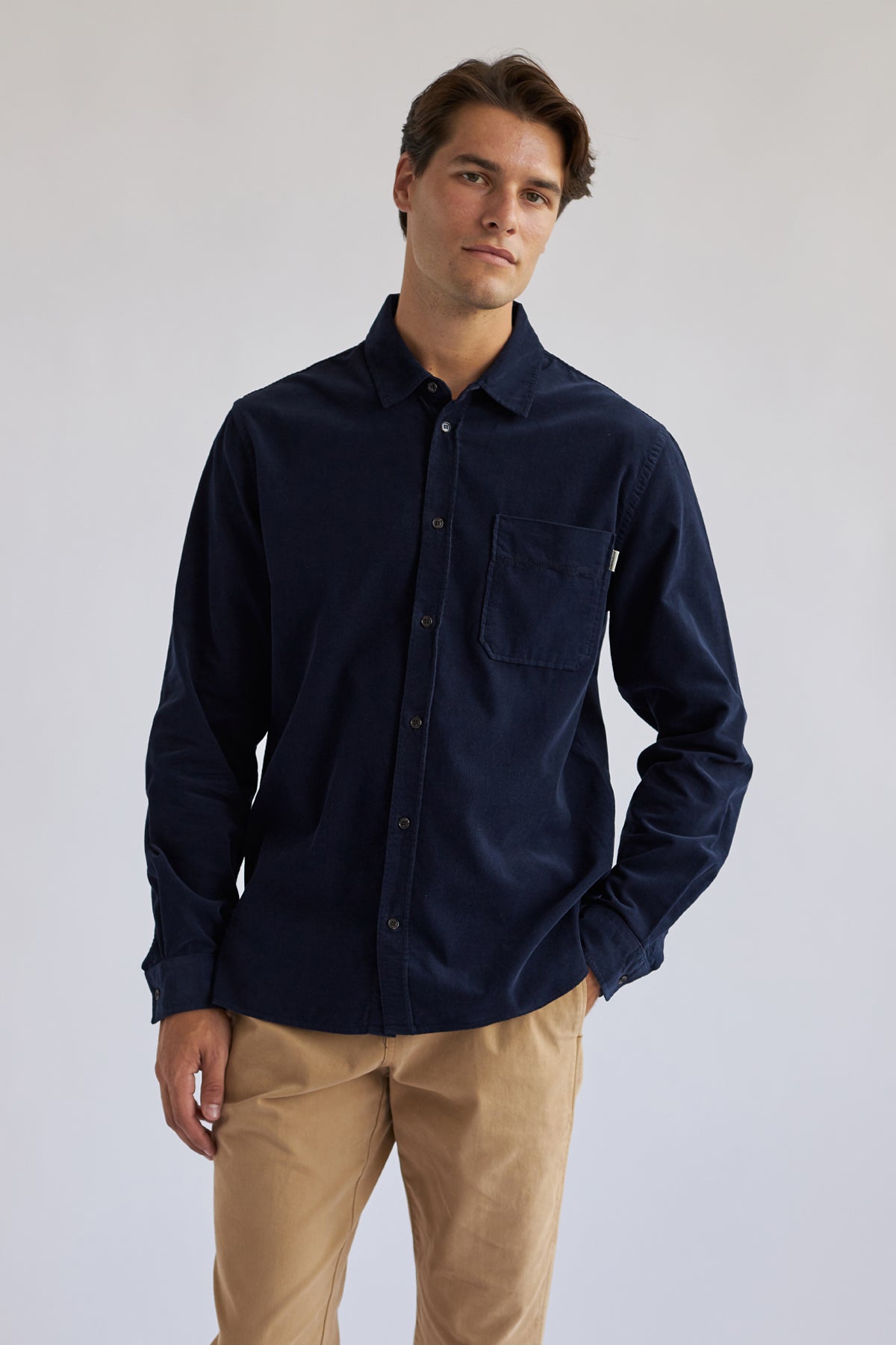 micro corduroy navy shirt for men