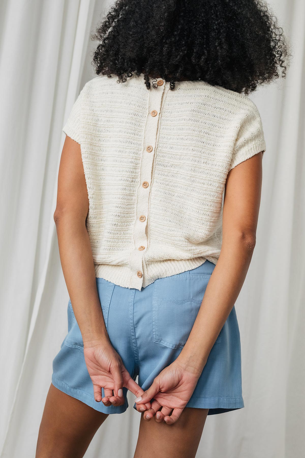 Vegan organic cotton buttoned top