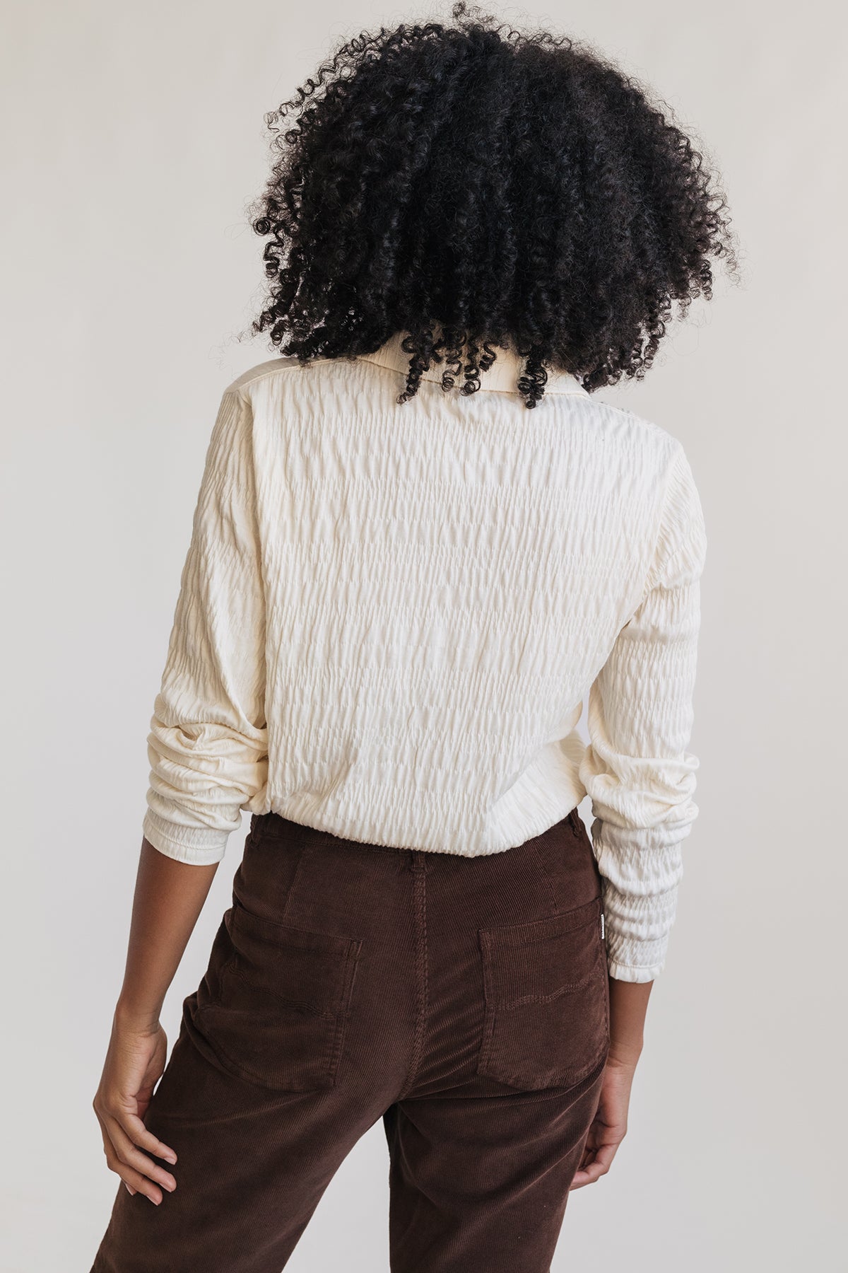 soft textured fabric on ecru organic shirt