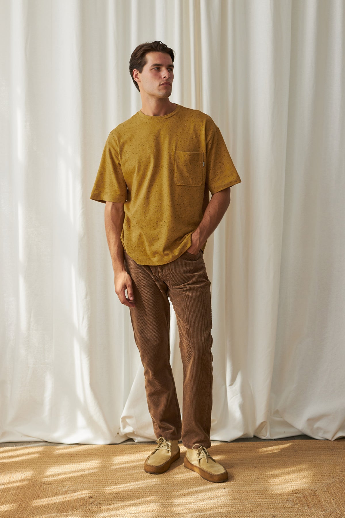 meta-hover, oversized sustainable mustard tee