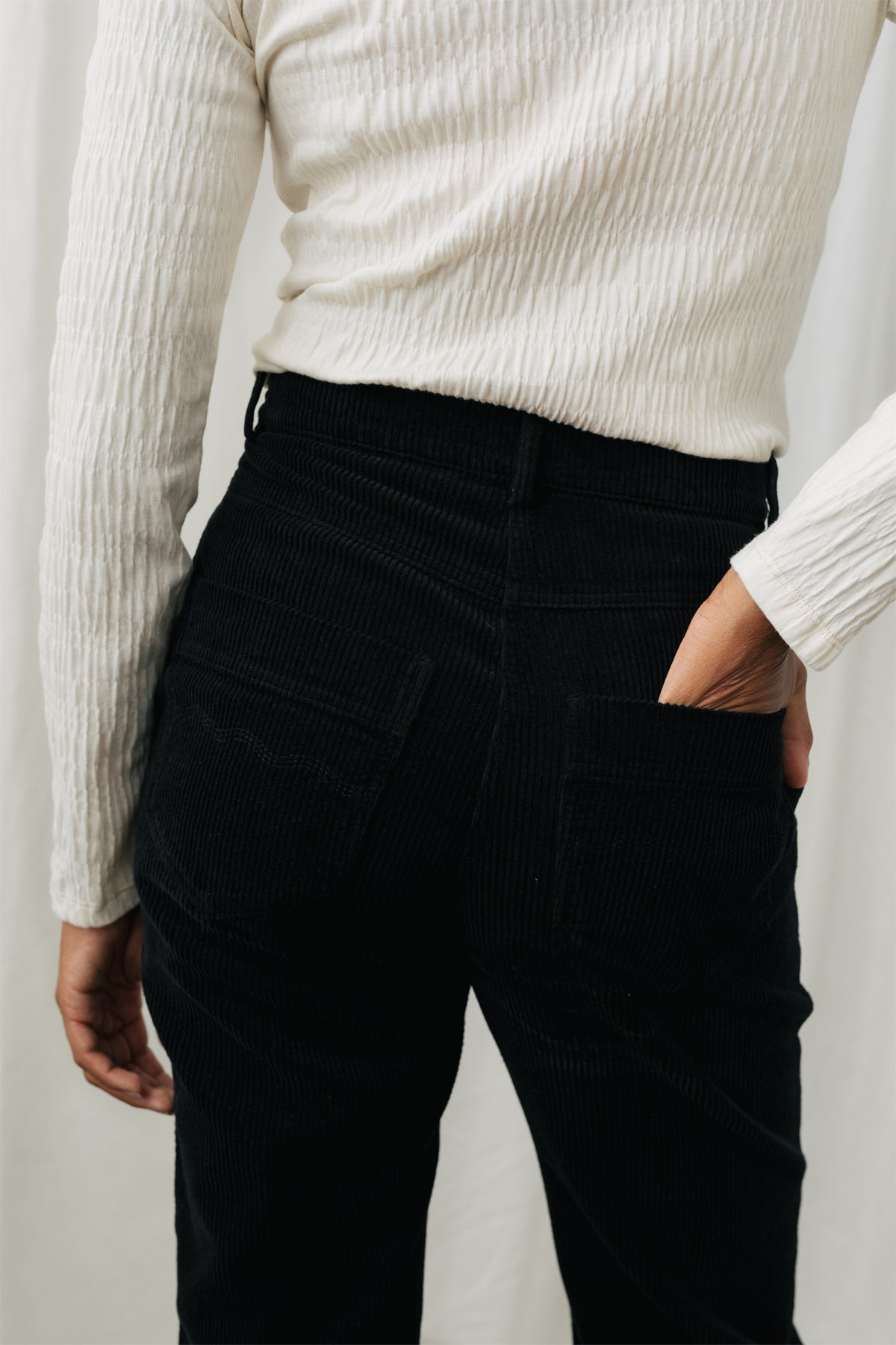 corduroy embroidered back pockets.