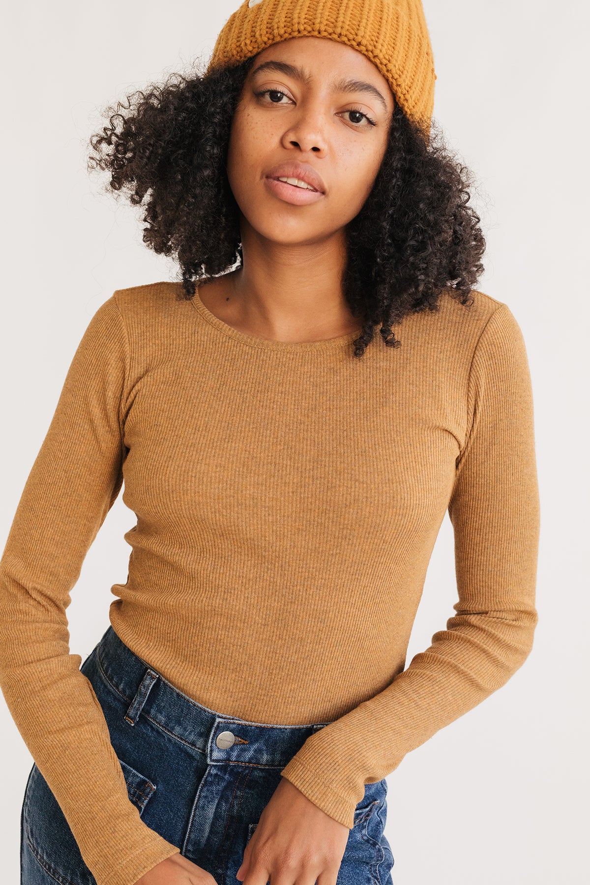 sustainable golden brown slim fit top