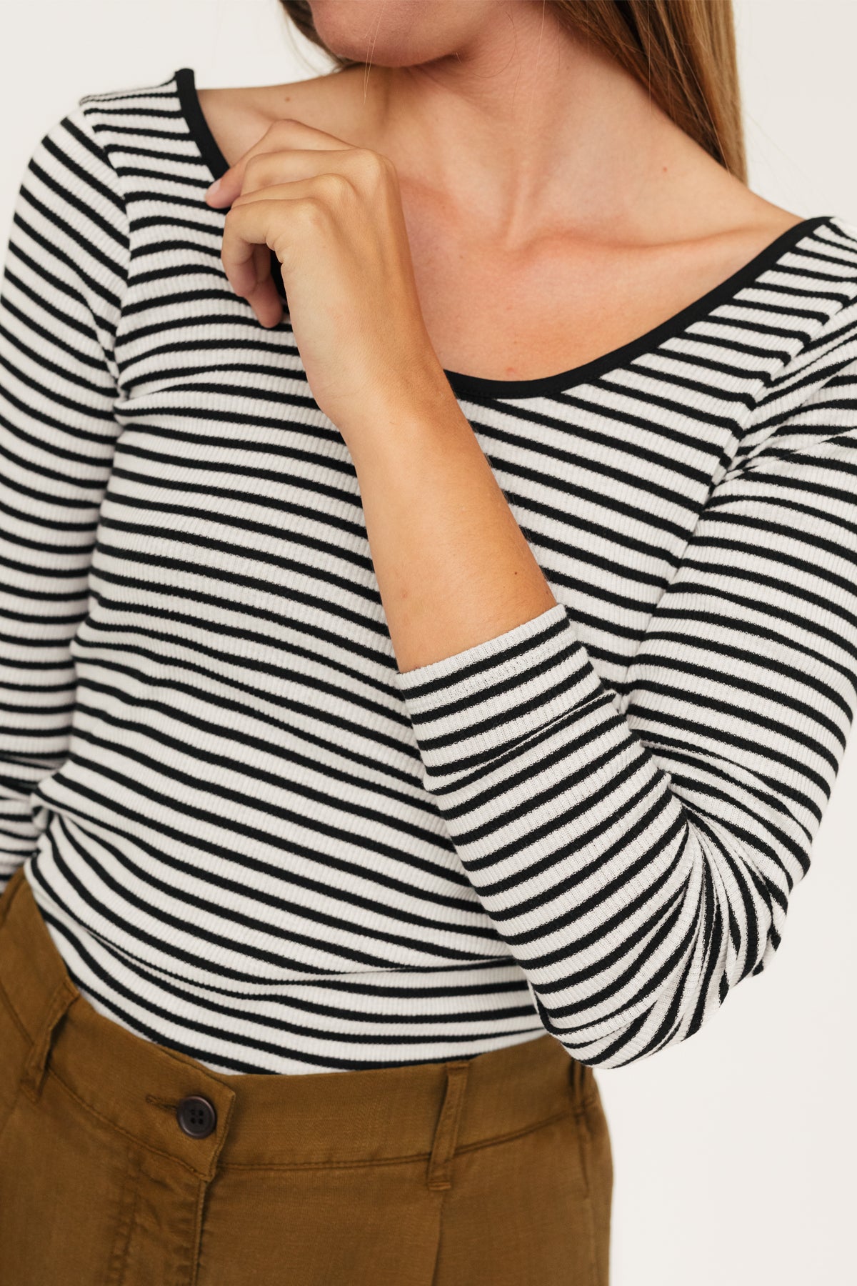 meta-hover, Wide neckline top with stripes for women