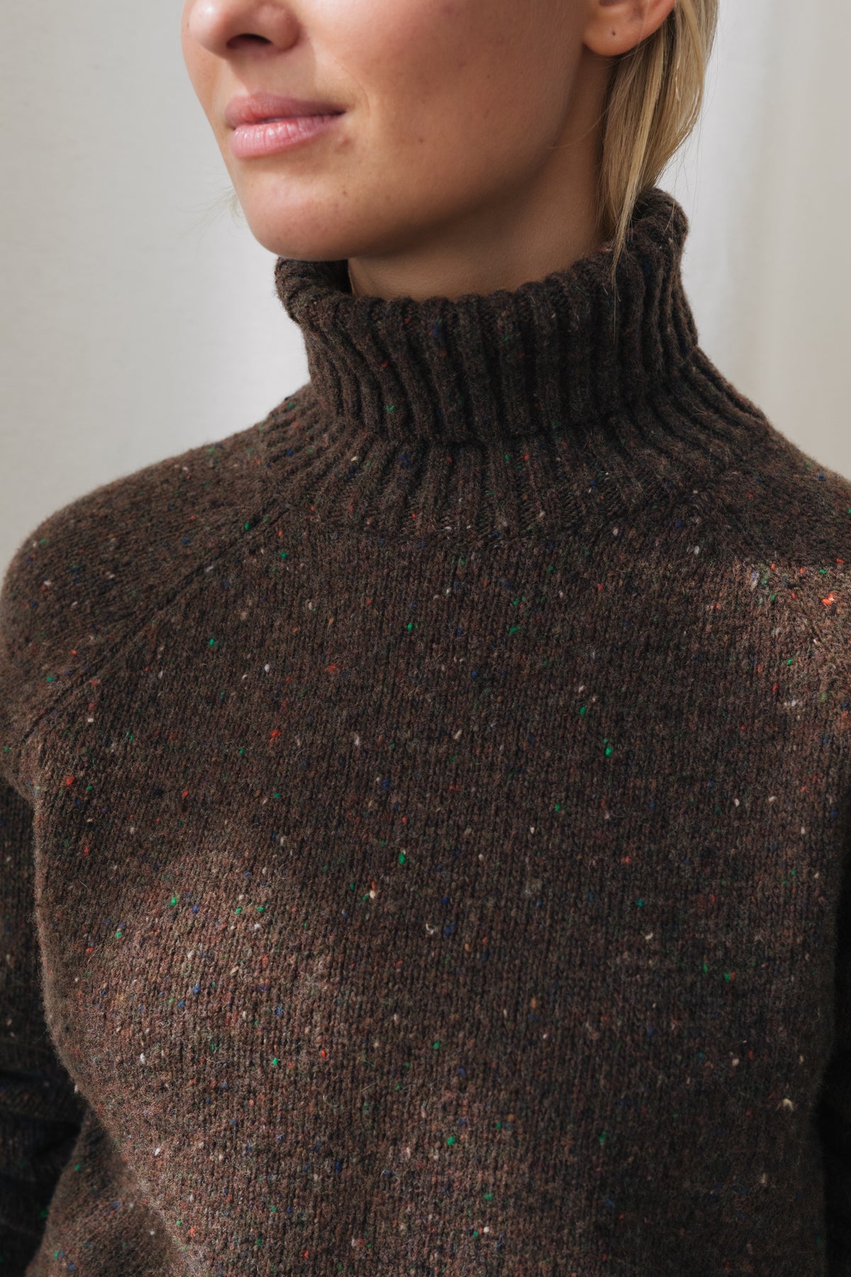 sustainable brown turtleneck for woman