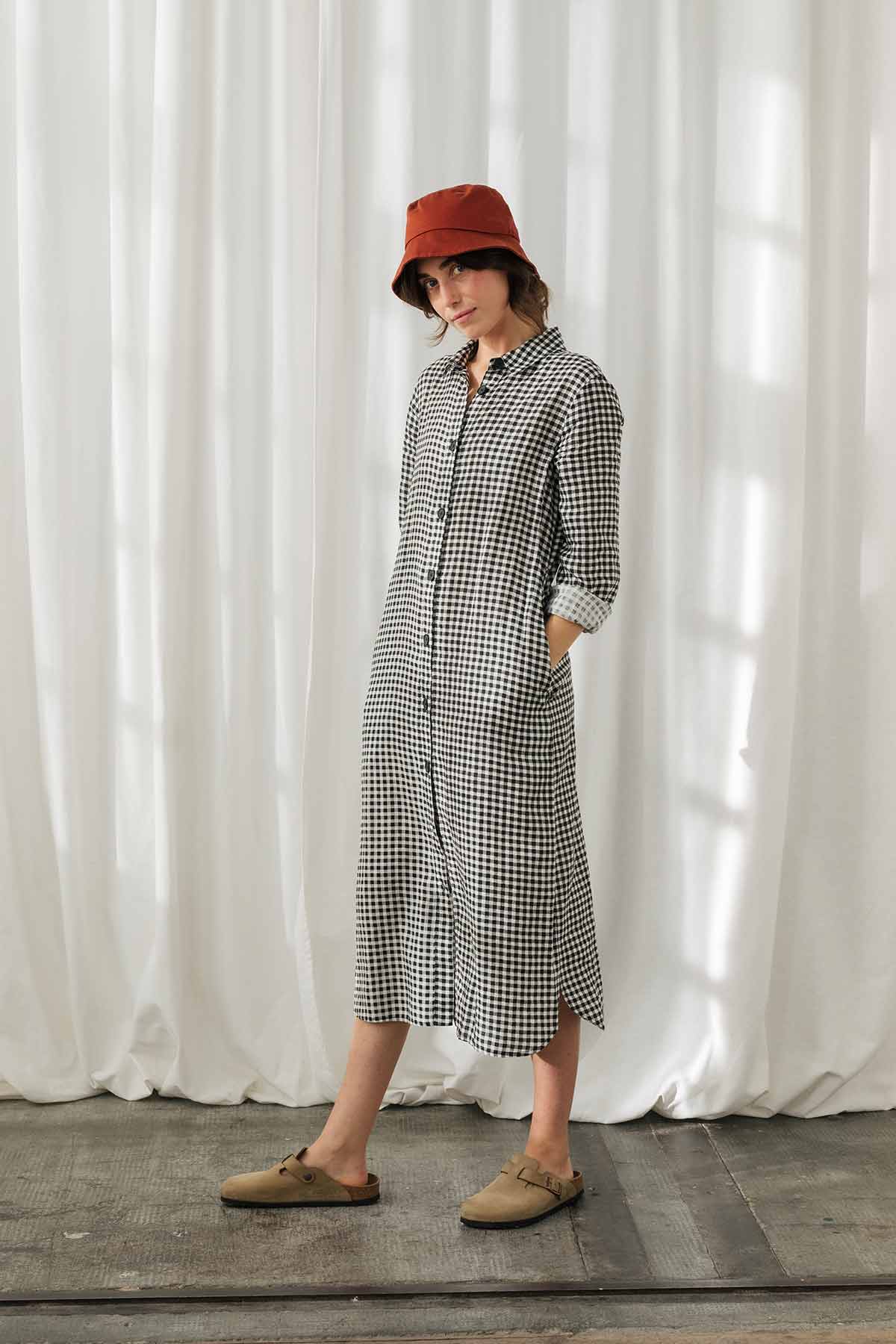 meta-preview, linen vichy pattern dress