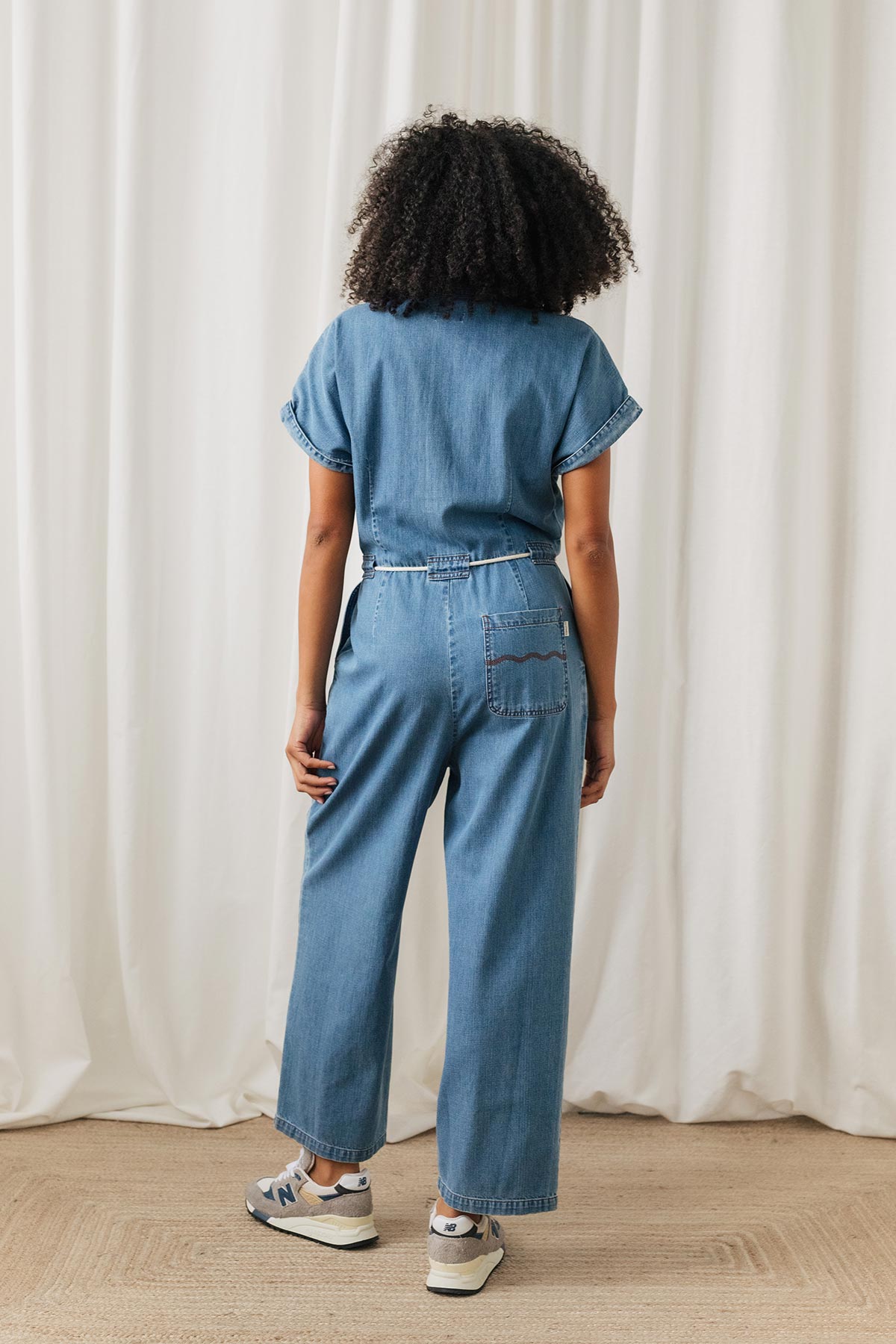 sustainable wide-leg denim jumpsuit