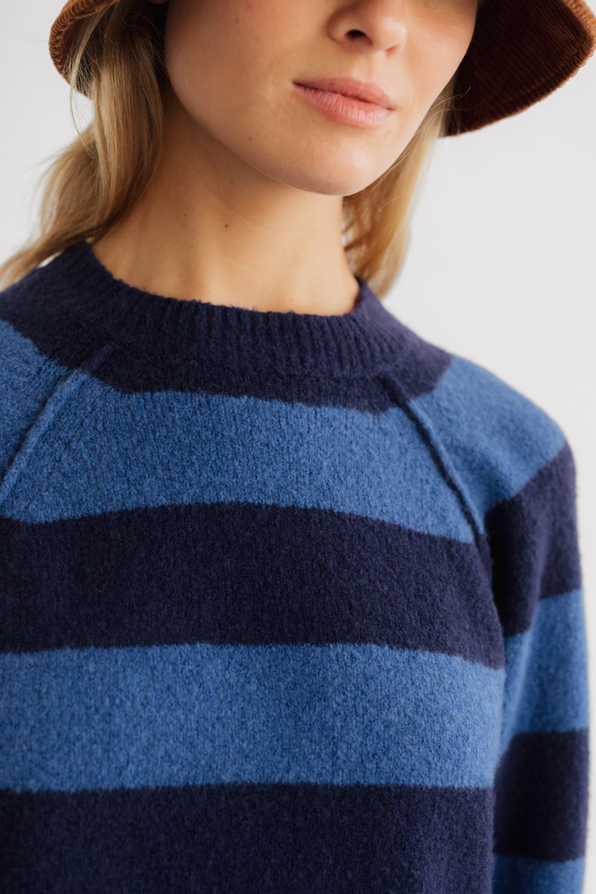 meta-hover, blue raised armhole seams knit