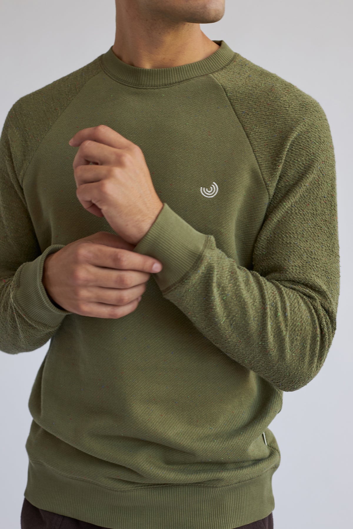 textured sleeves men green sweater