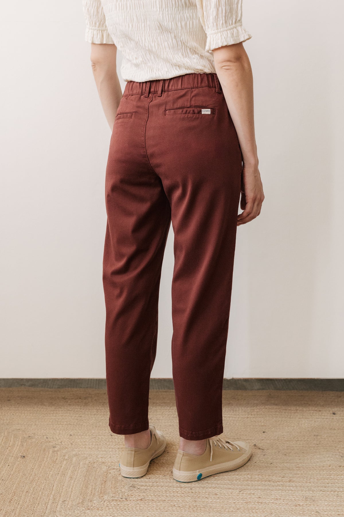 sustainable burgundy pants for women