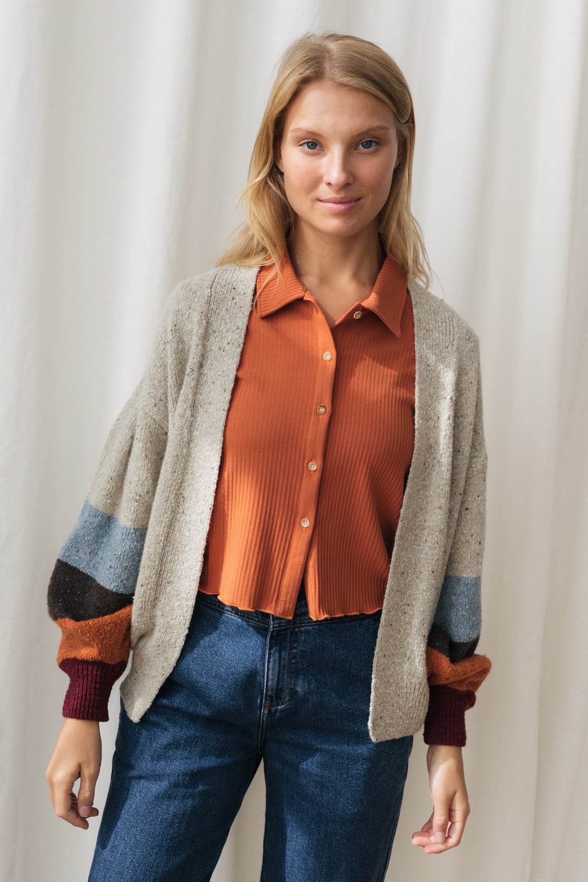 meta-hover, buttonless vegan cardigan for women