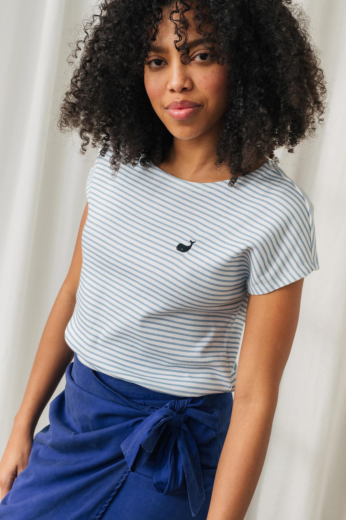 Seamless shoulder striped top