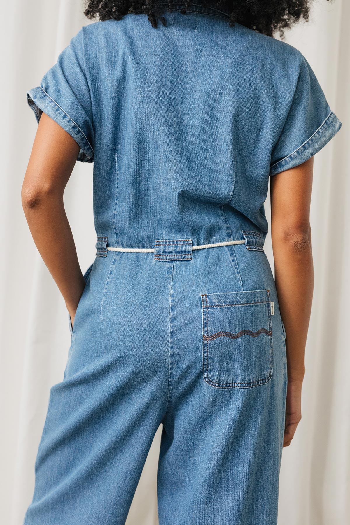 relaxed-fit vegan denim jumpsuit