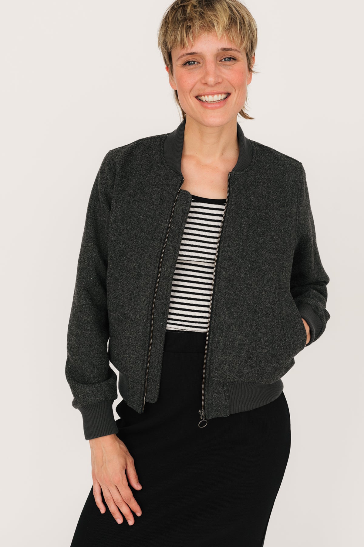 meta-hover, zip up wool jacket