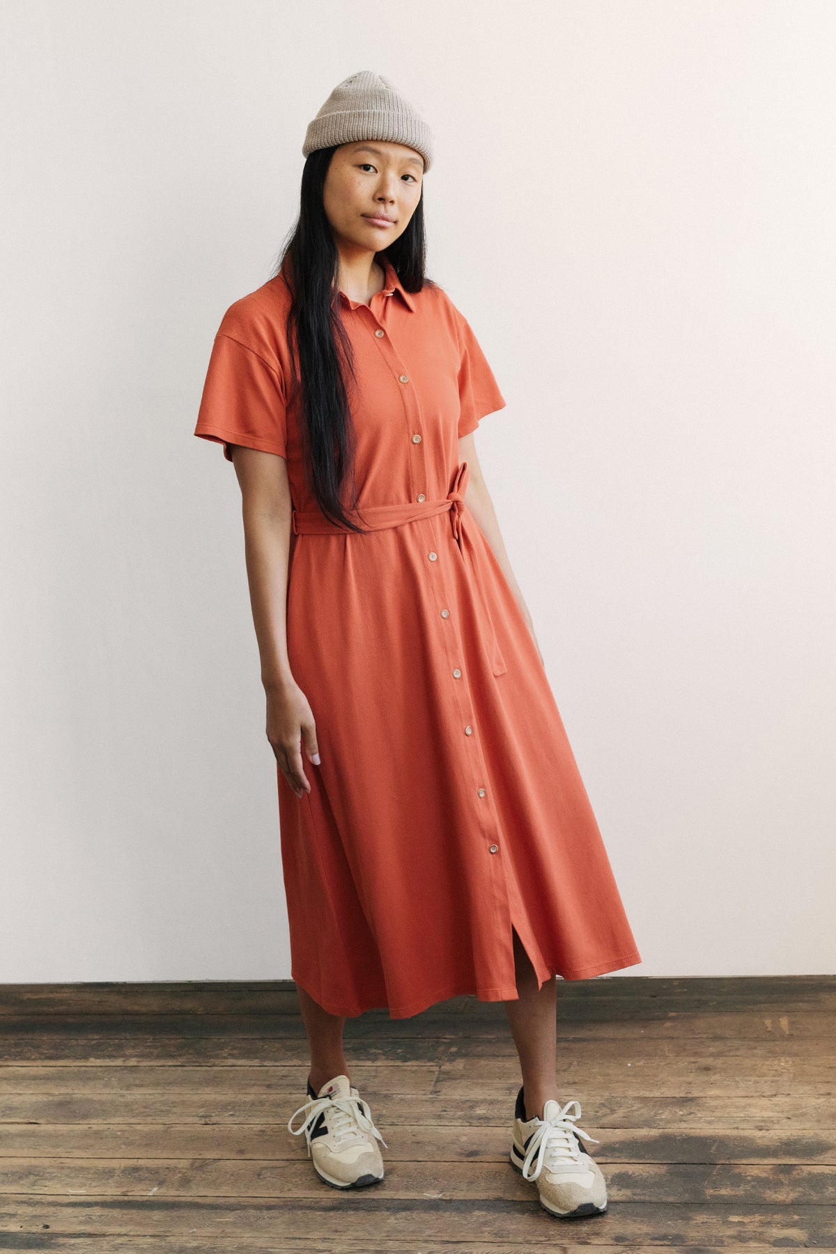 organic cotton orange midi dress