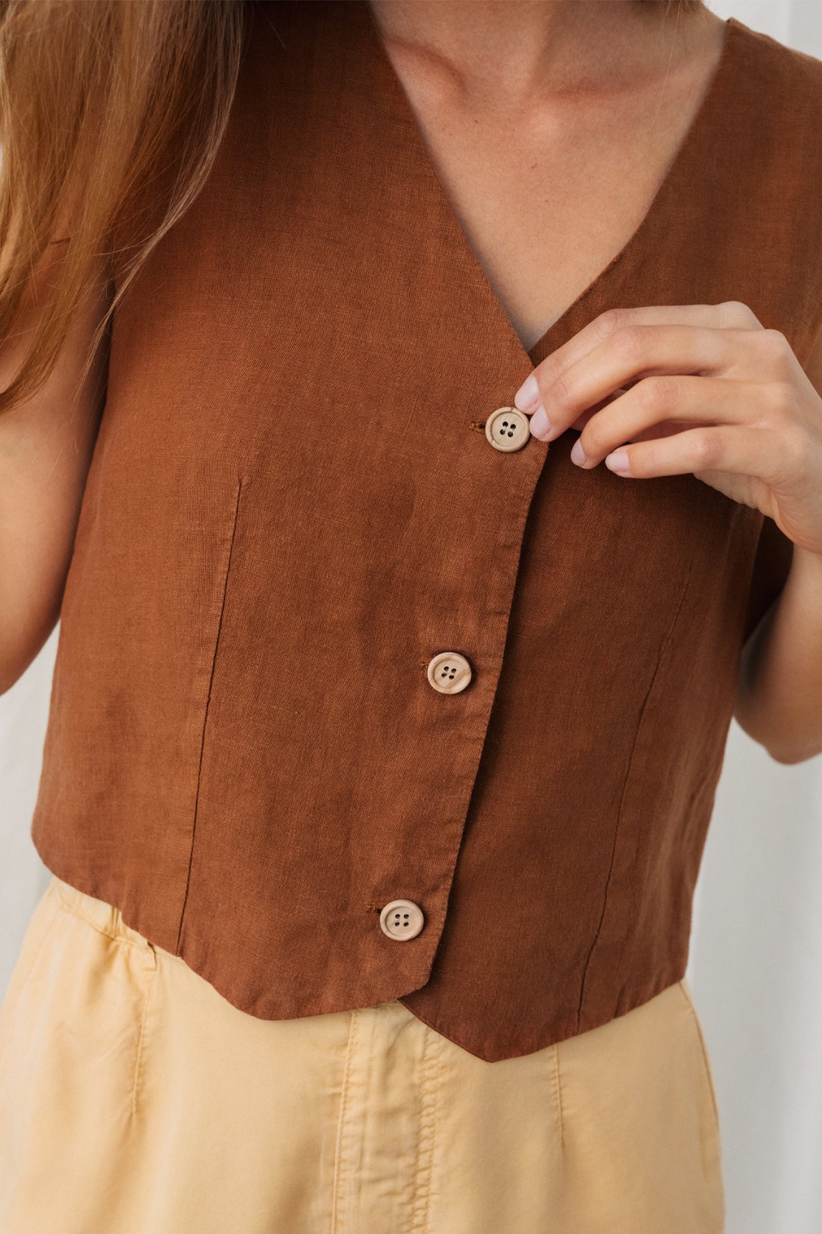 sustainable linen top with buttons