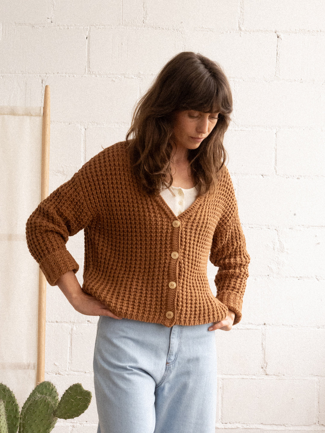 sustainable cardigan caramel color