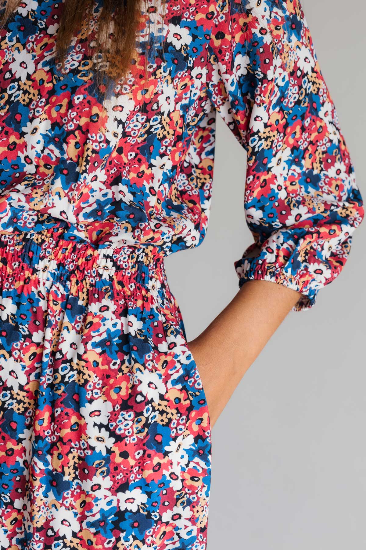 Multicolour gathered waist dress