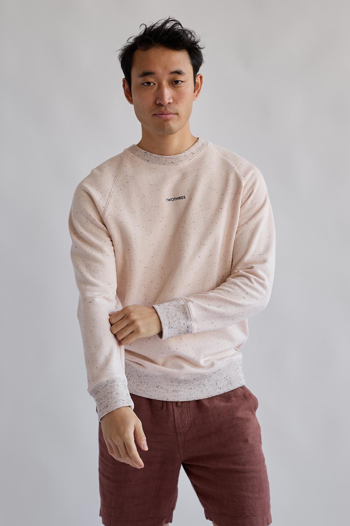 meta-hover, vegan pink sweater with ribbed edges