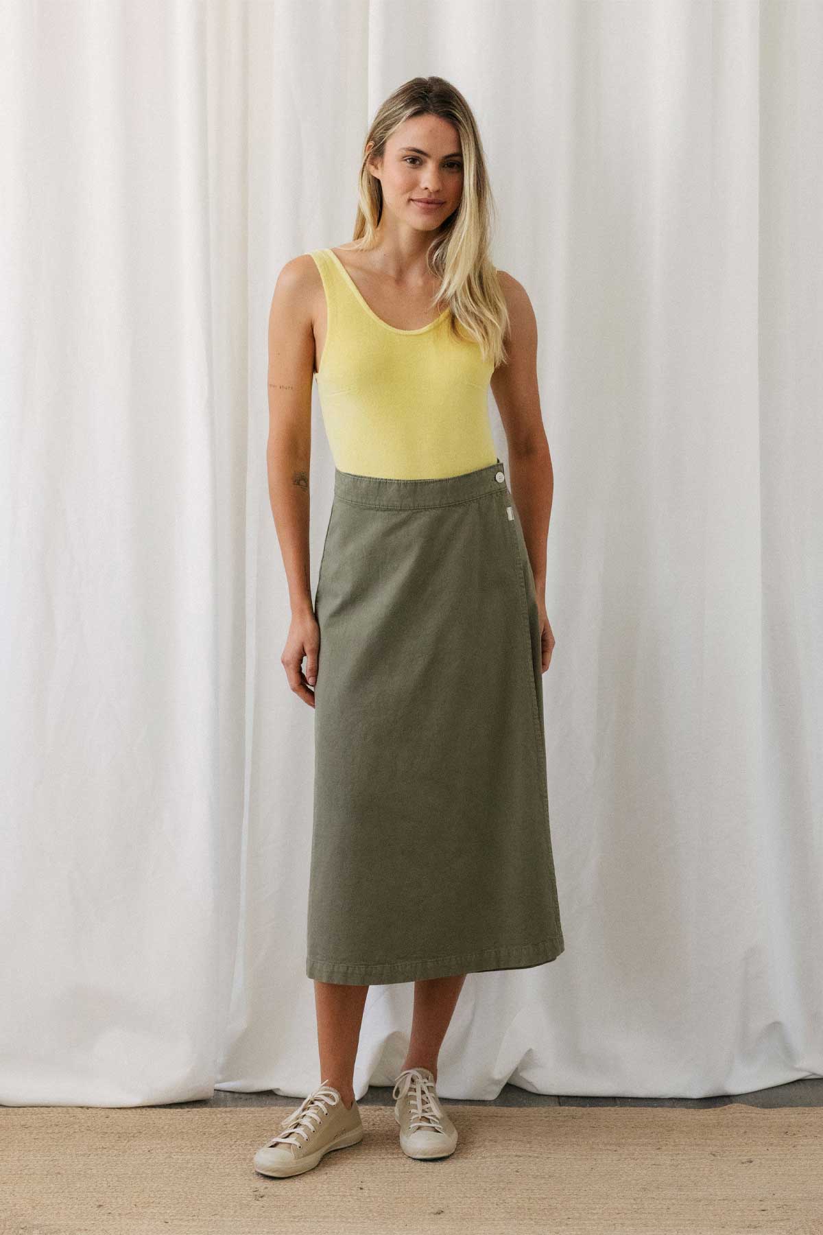 sustainable canvas fabric khaki skirt