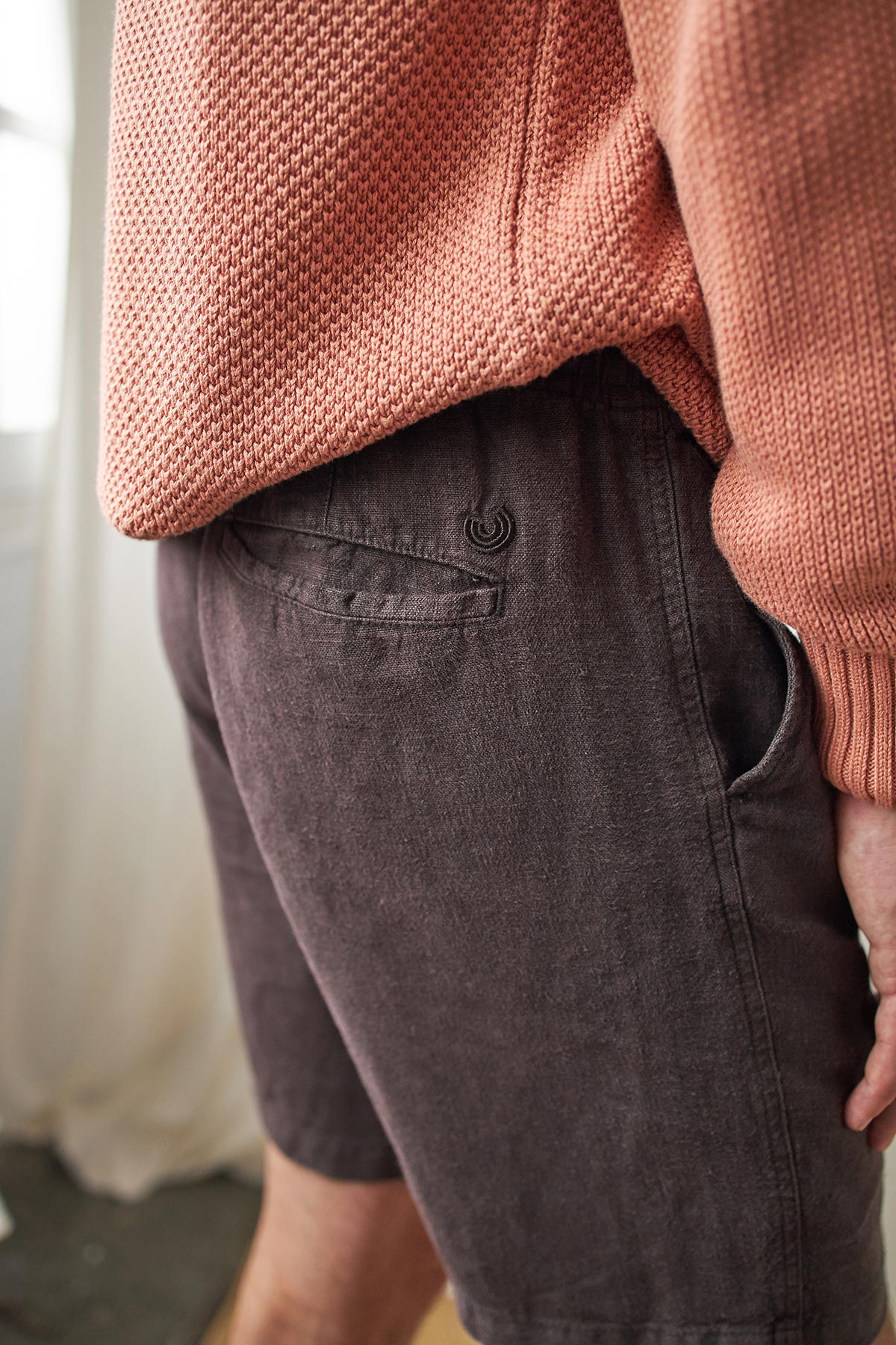 vegan brown linen shorts