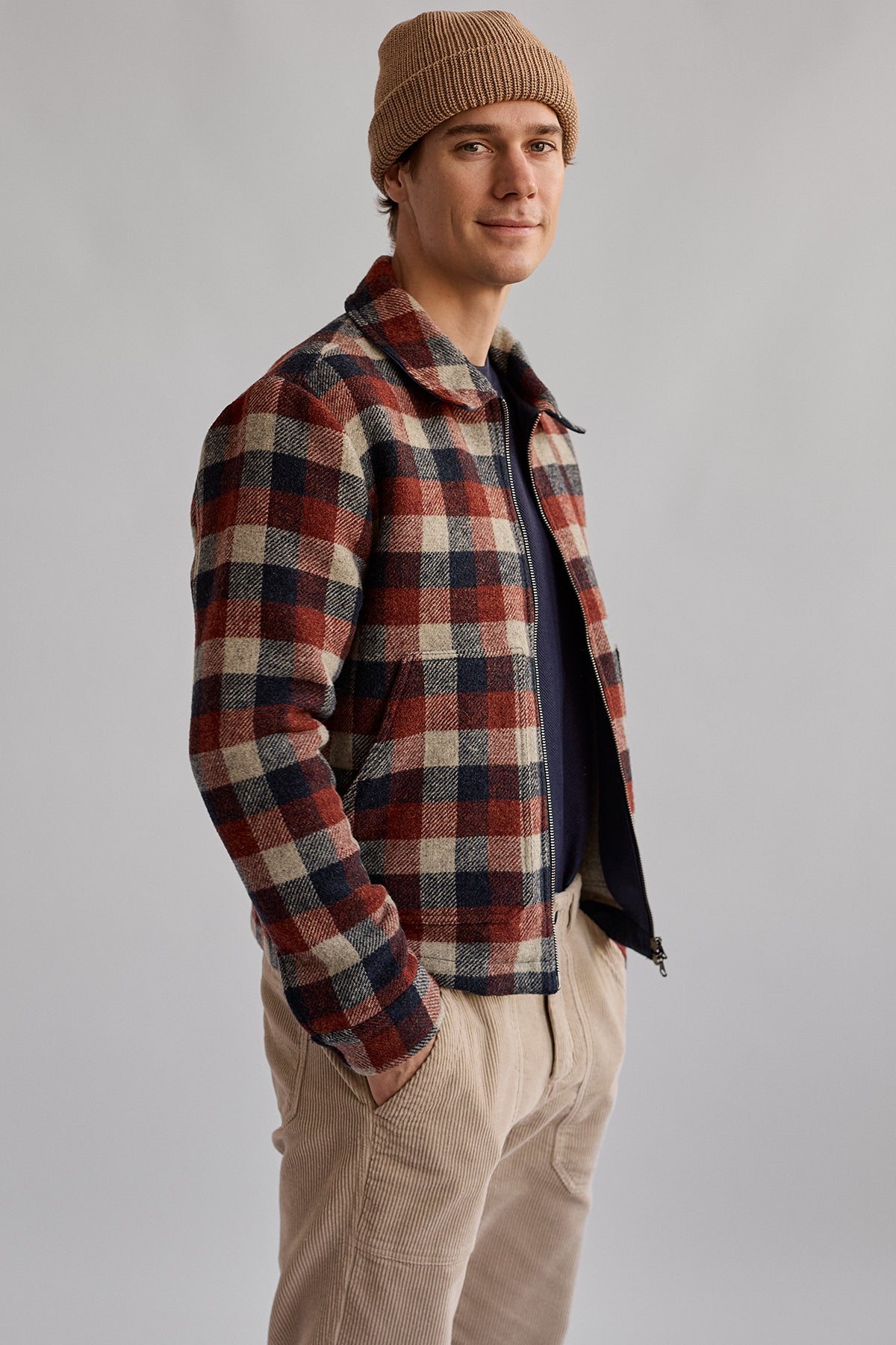 chequered wool jacket with front view