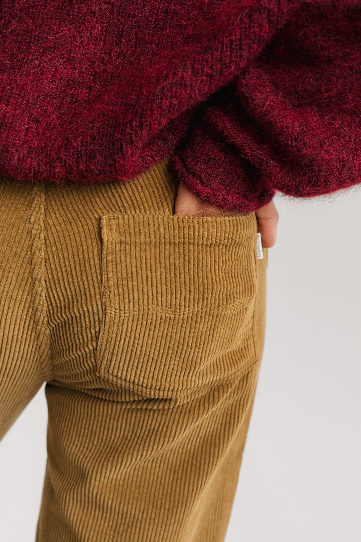 vegan corduroy pants with four pockets.